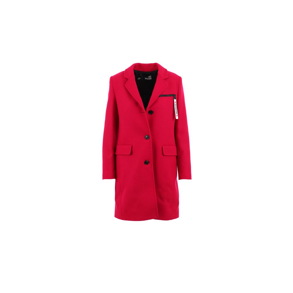Love Moschino Chic Pink Woolen Coat with Logo Details - ACCEXO