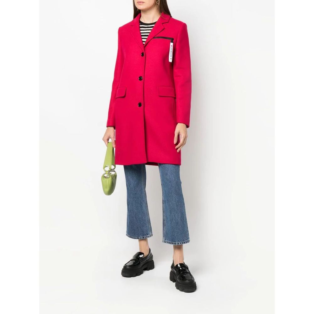 Love Moschino Chic Pink Woolen Coat with Logo Details - ACCEXO