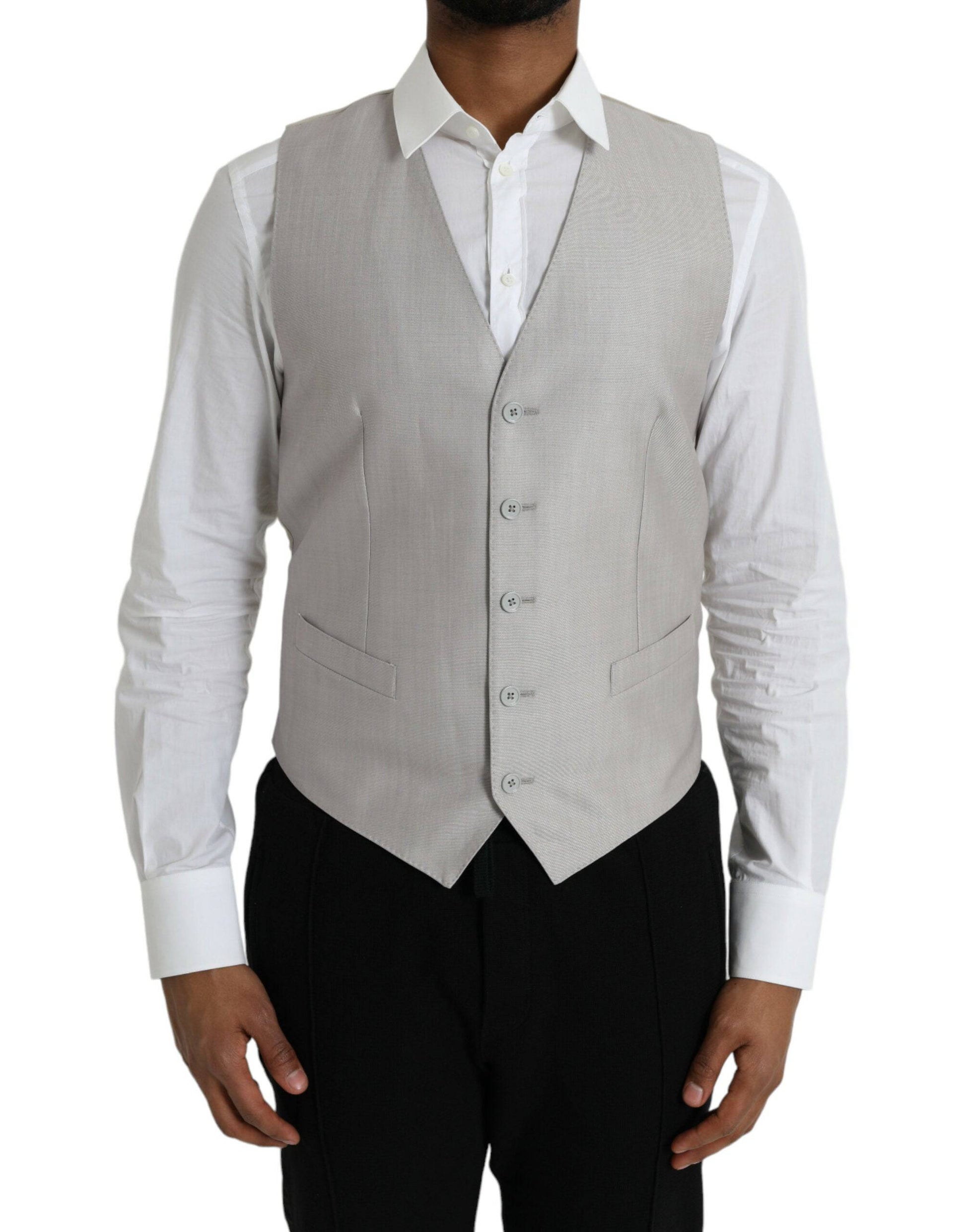 Dolce & Gabbana Light Gray Wool Formal Dress Waistcoat Vest - ACCEXO