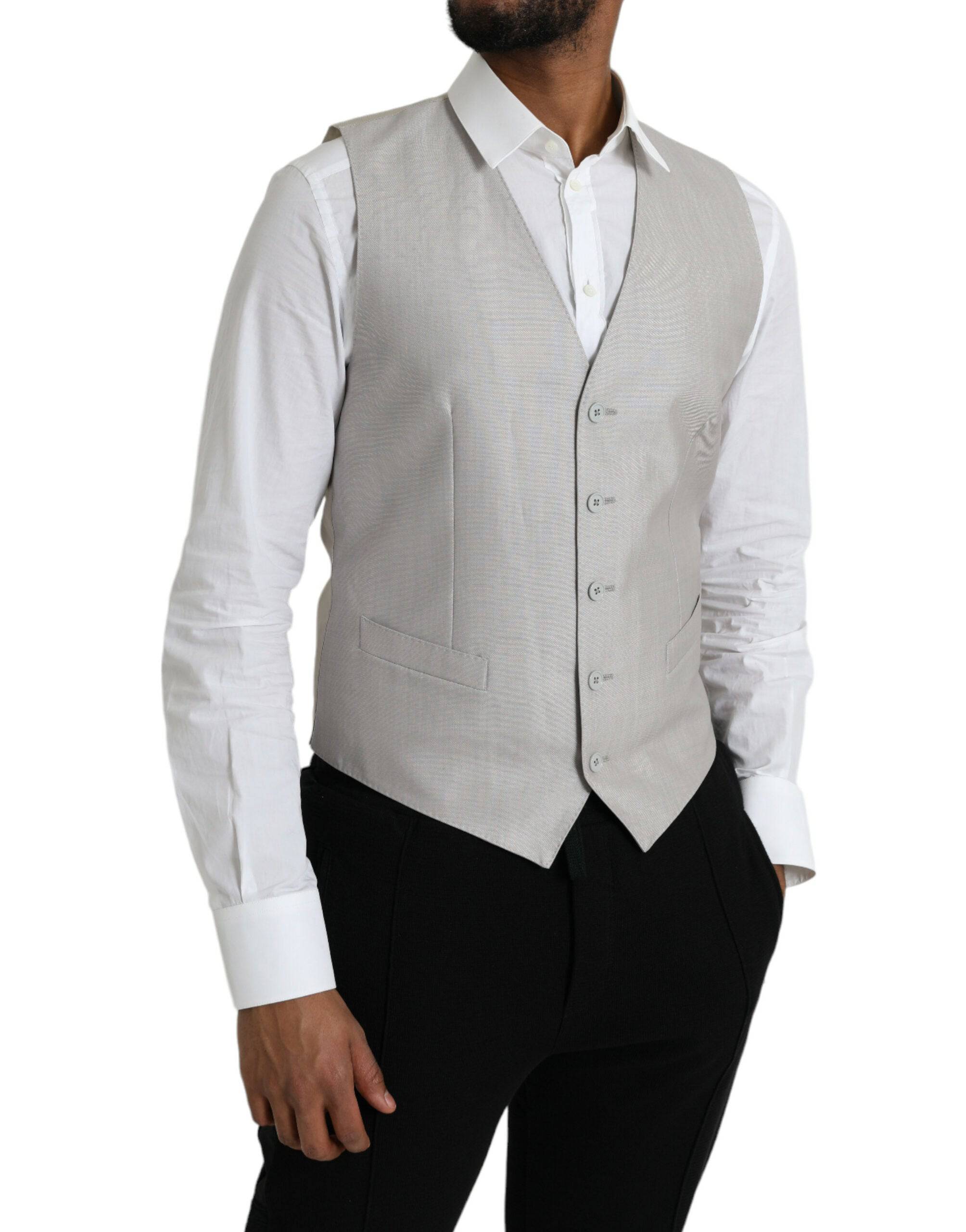Dolce & Gabbana Light Gray Wool Formal Dress Waistcoat Vest - ACCEXO