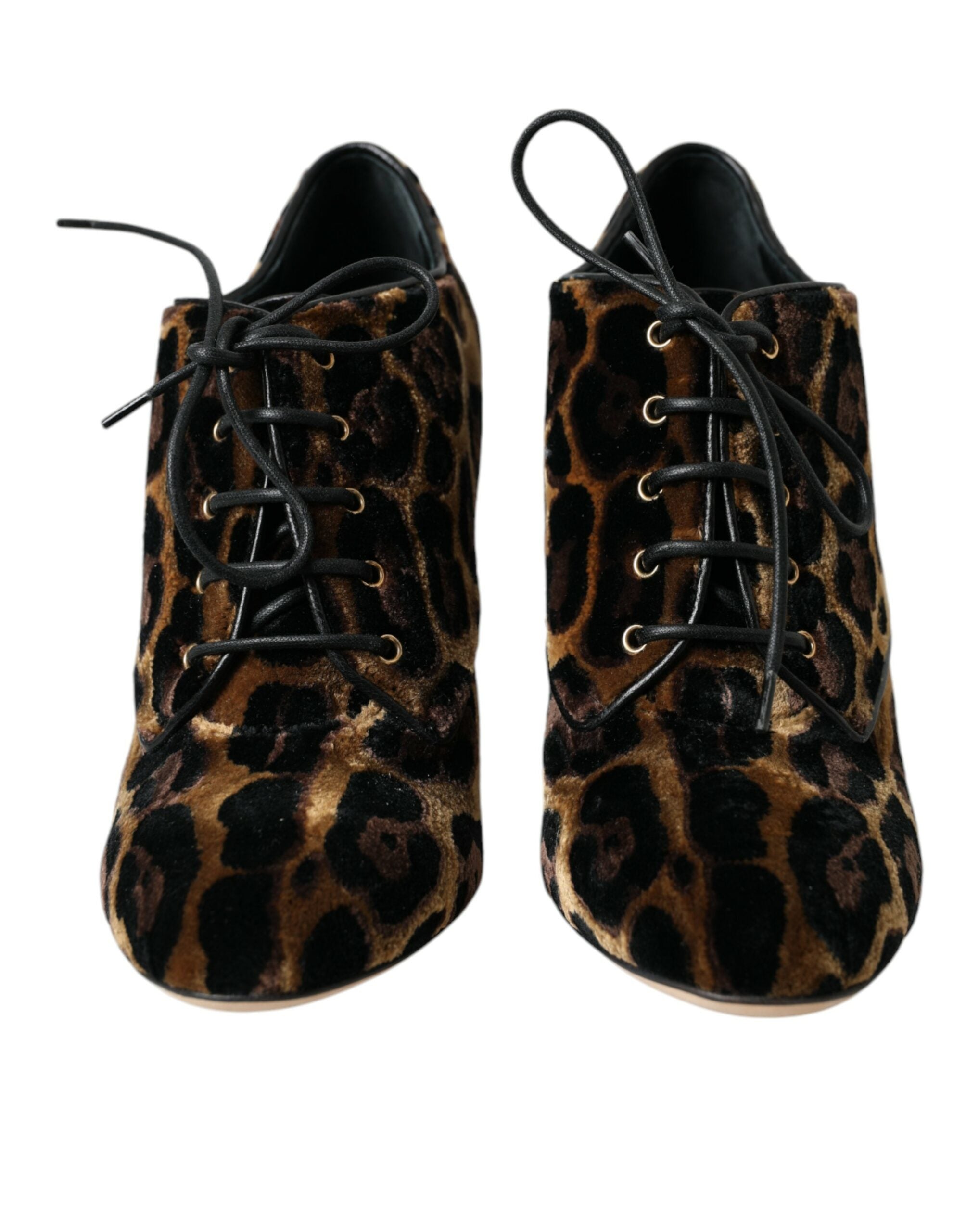 Dolce & Gabbana Brown Leopard Hair Lace Up Booties Shoes - ACCEXO