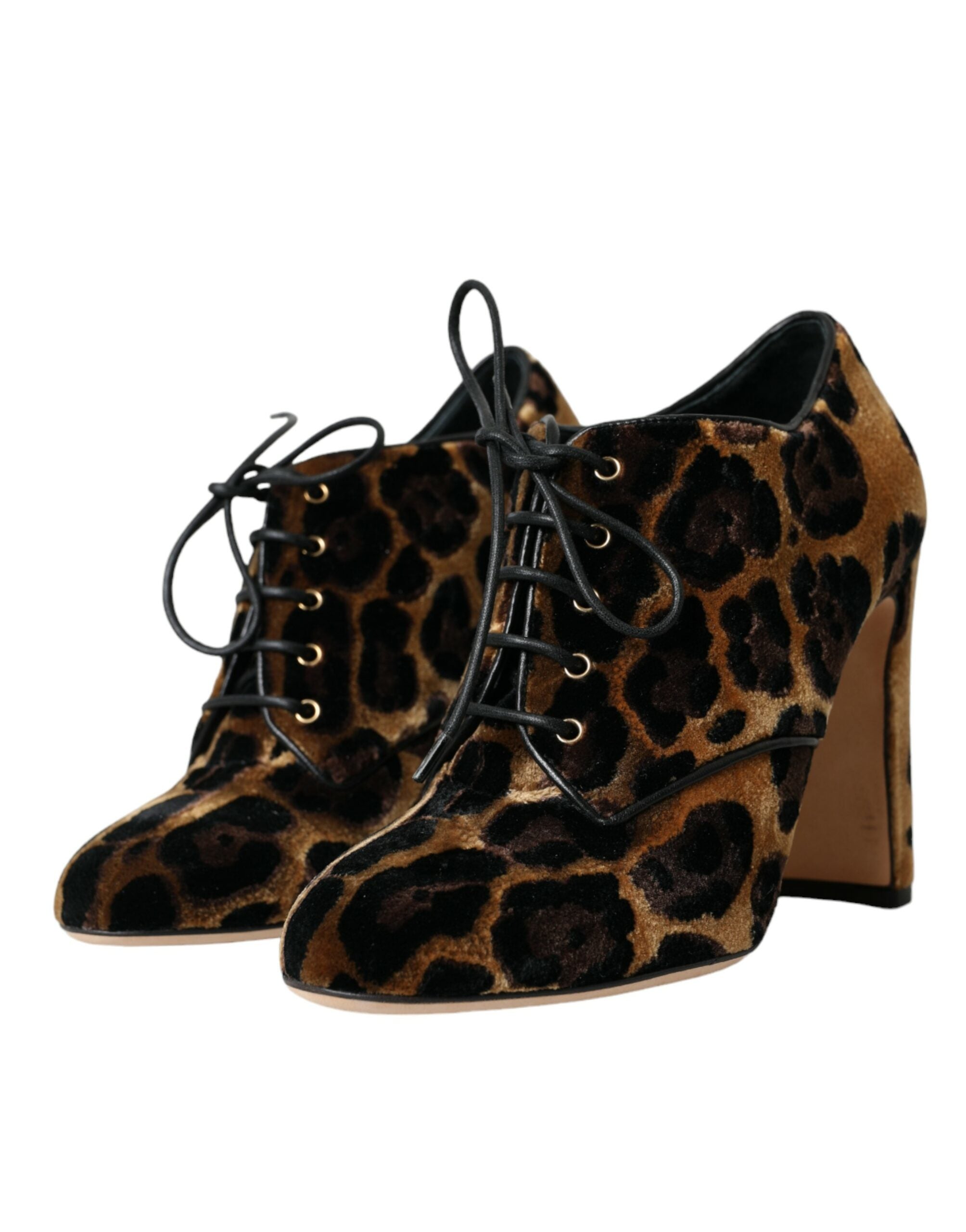 Dolce & Gabbana Brown Leopard Hair Lace Up Booties Shoes - ACCEXO
