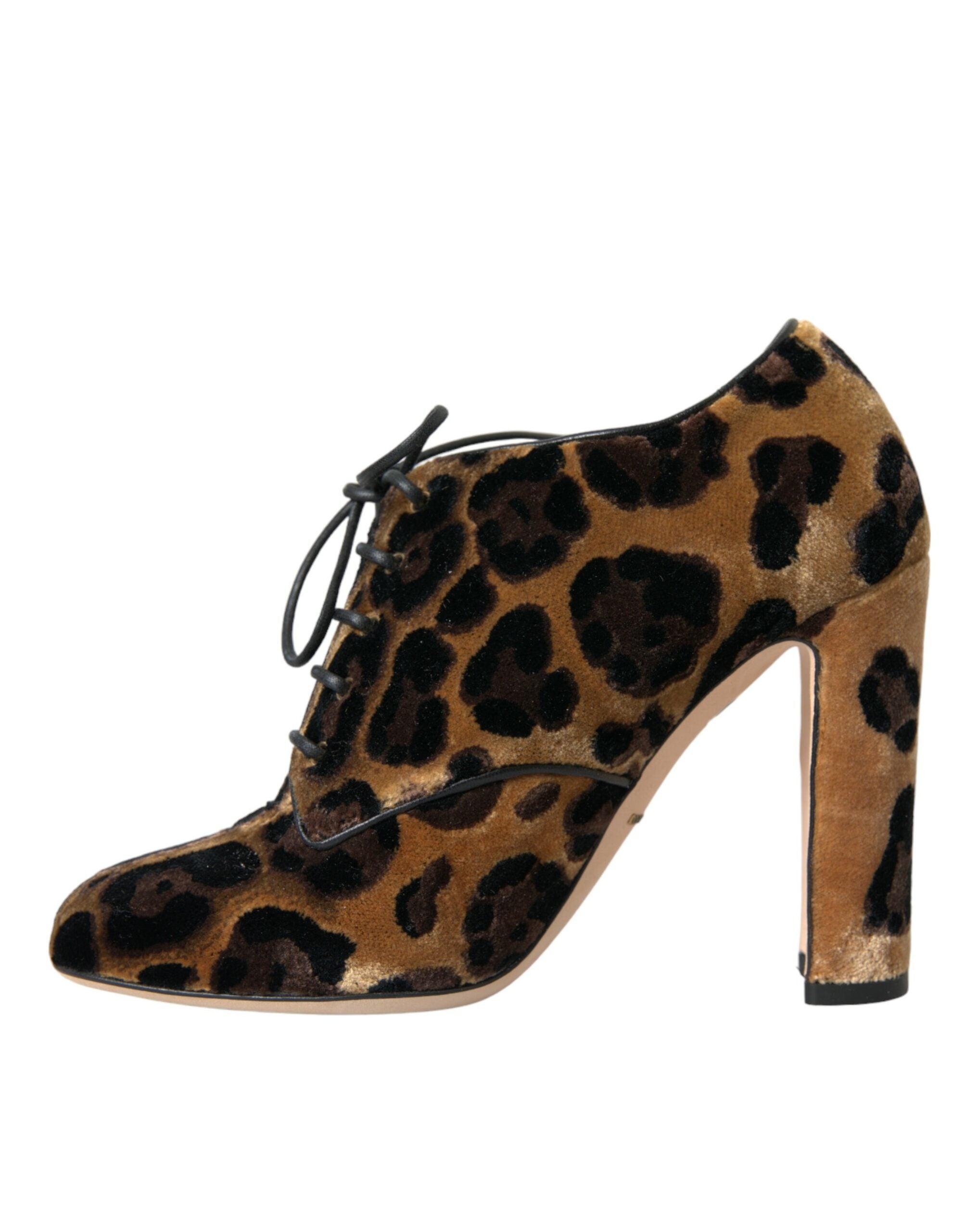 Dolce & Gabbana Brown Leopard Hair Lace Up Booties Shoes - ACCEXO