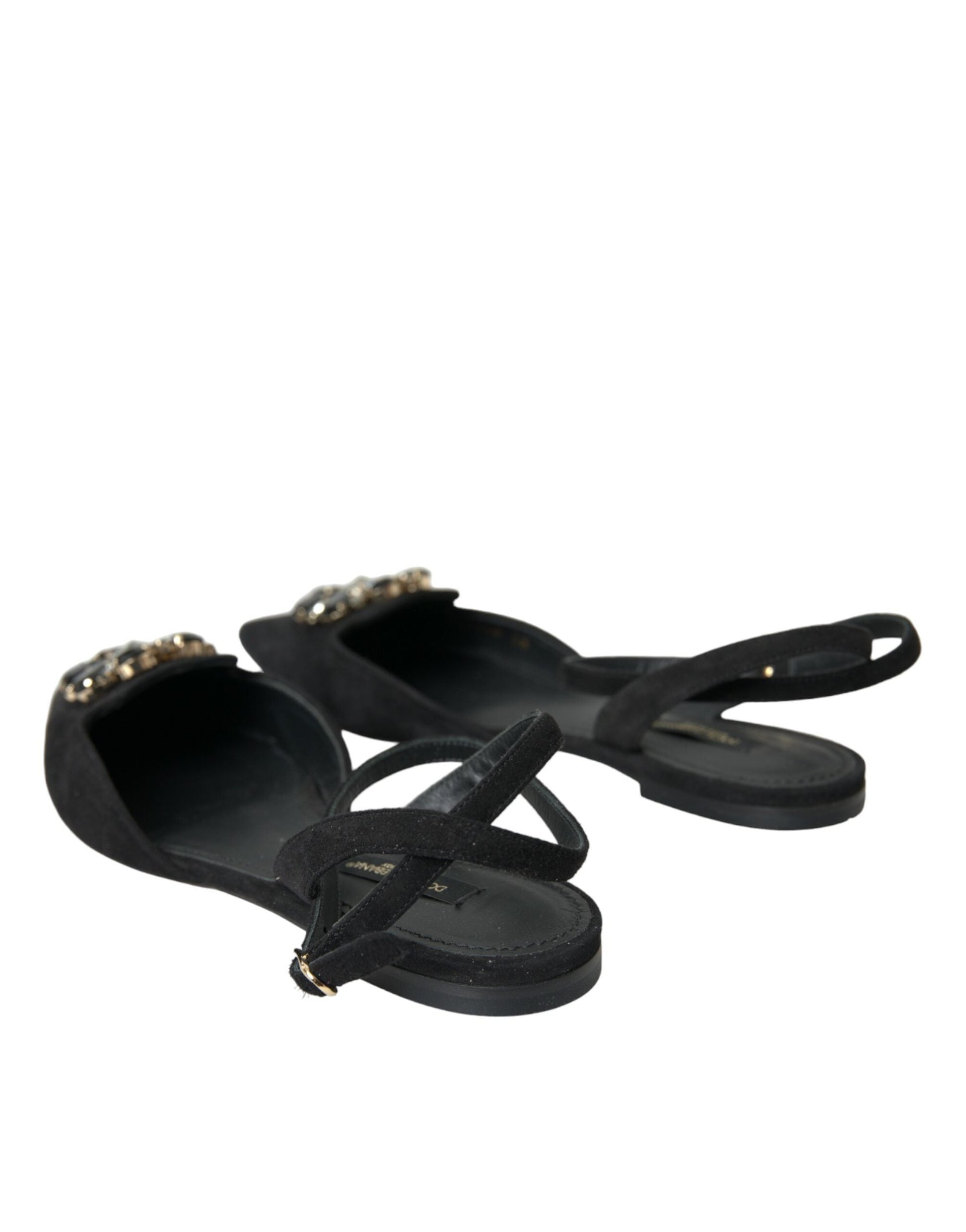 Dolce & Gabbana Black Leather Crystal Slingback Sandals Shoes - ACCEXO