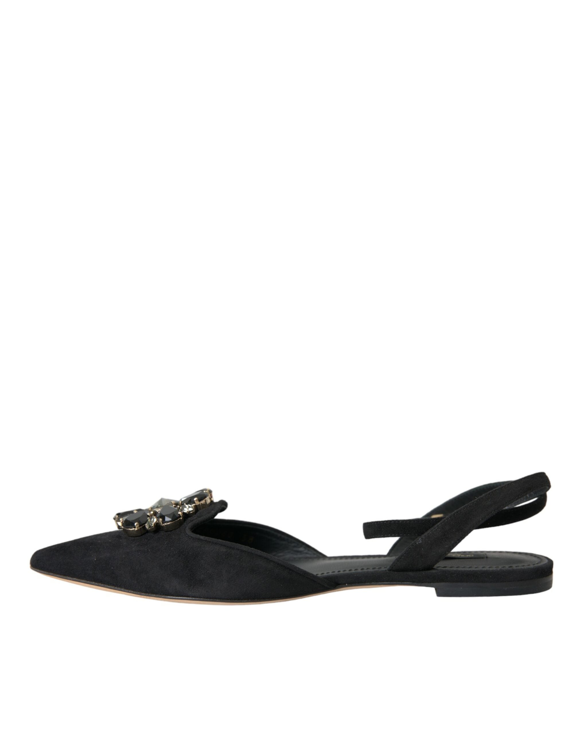 Dolce & Gabbana Black Leather Crystal Slingback Sandals Shoes - ACCEXO