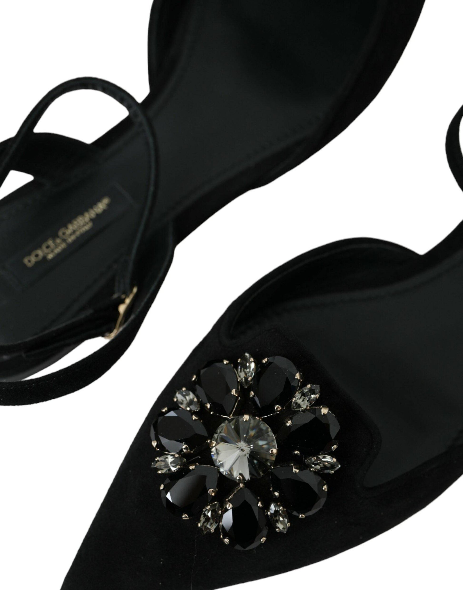 Dolce & Gabbana Black Leather Crystal Slingback Sandals Shoes - ACCEXO