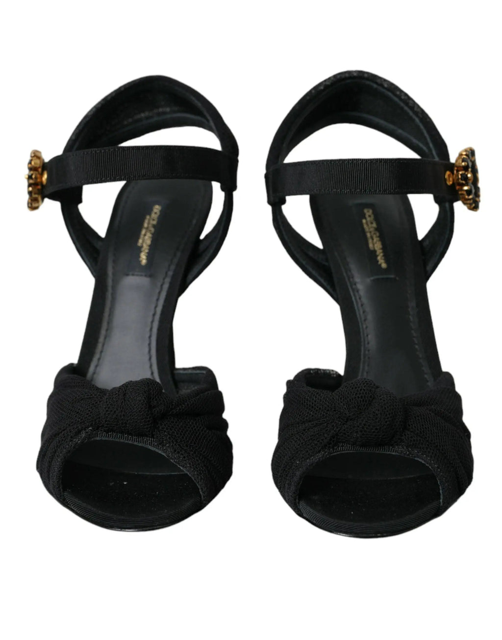 Dolce & Gabbana Black Suede Embellished Heels Sandals Shoes - ACCEXO