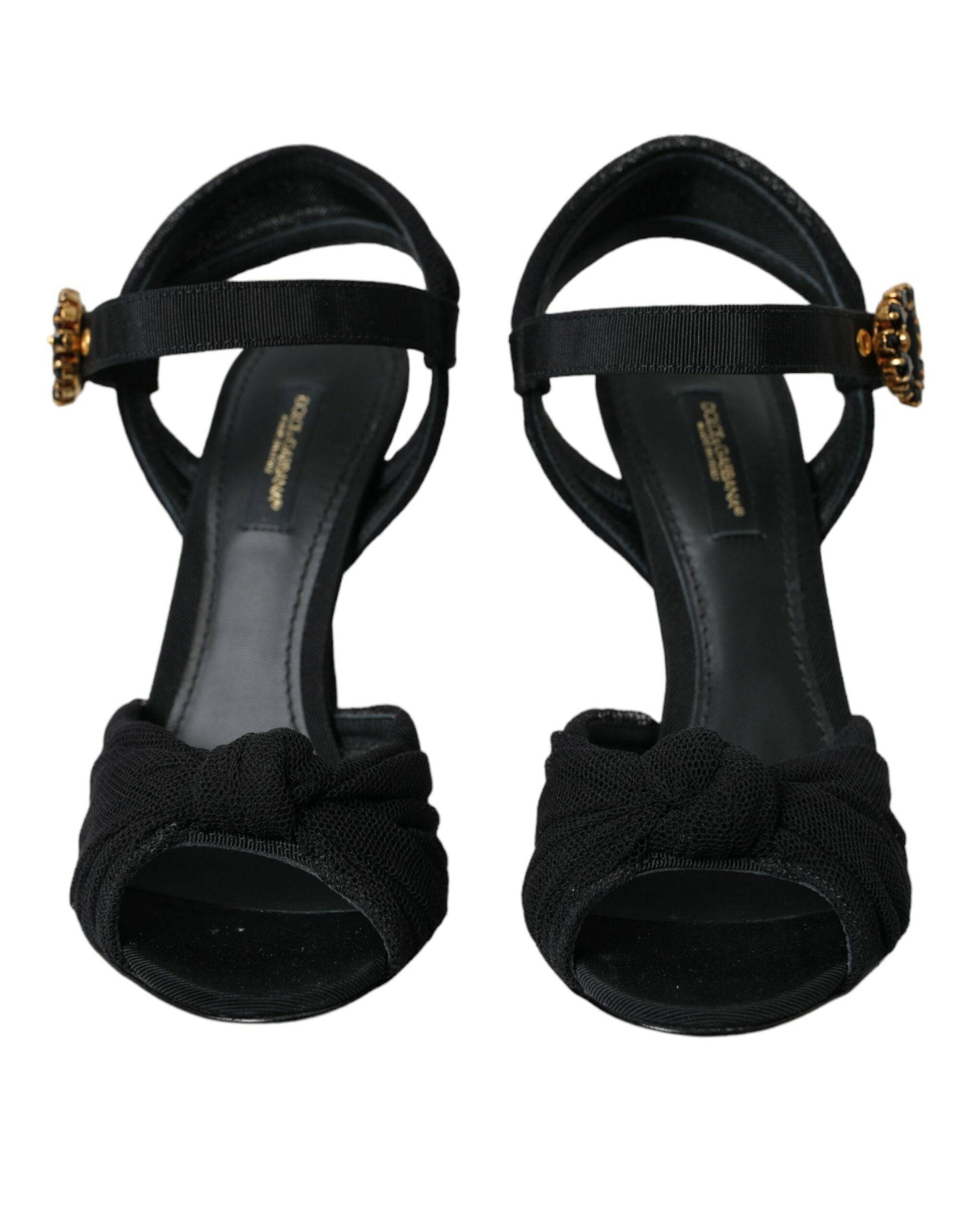 Dolce & Gabbana Black Suede Embellished Heels Sandals Shoes - ACCEXO