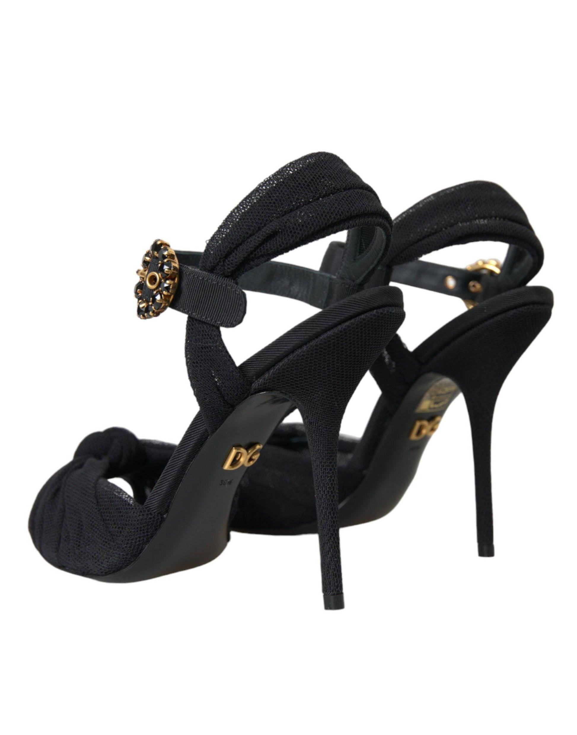 Dolce & Gabbana Black Suede Embellished Heels Sandals Shoes - ACCEXO