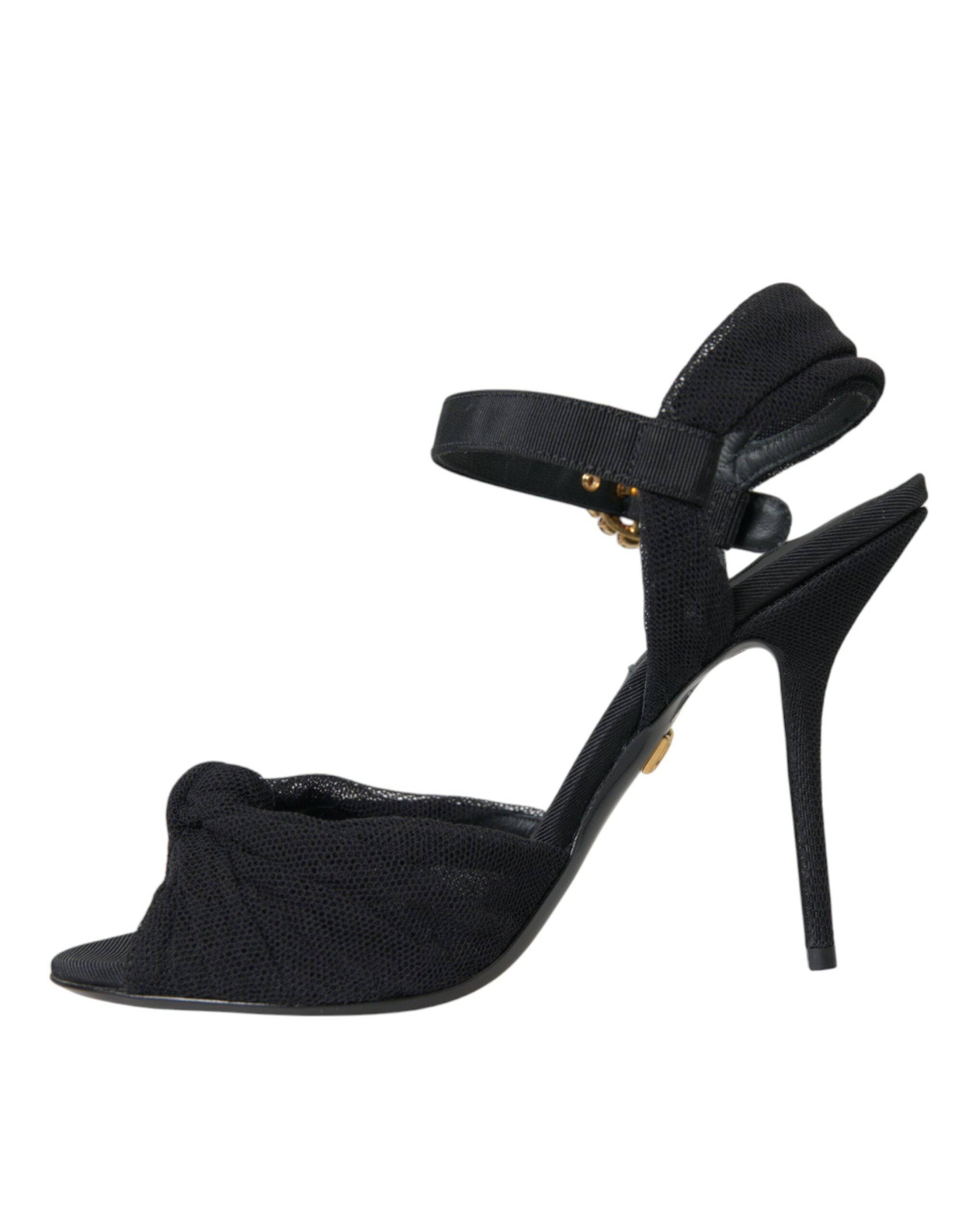 Dolce & Gabbana Black Suede Embellished Heels Sandals Shoes - ACCEXO