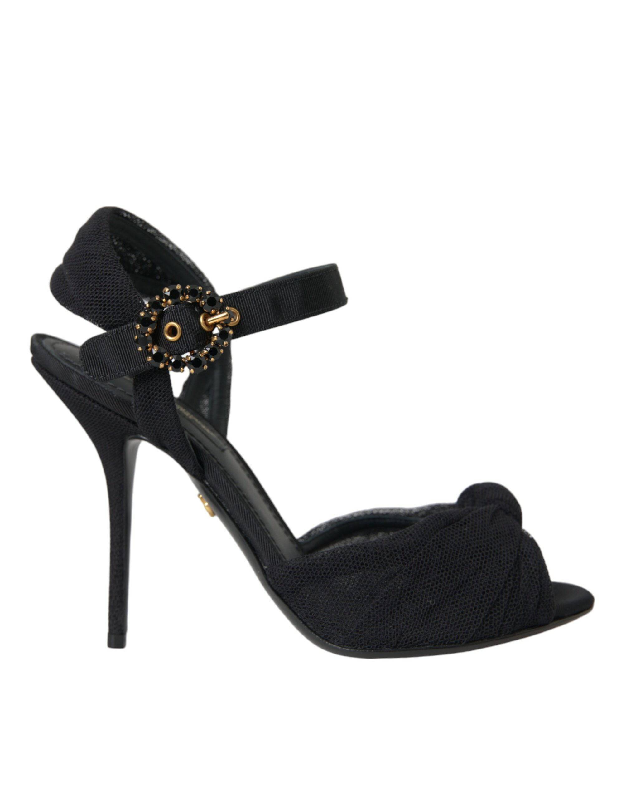 Dolce & Gabbana Black Suede Embellished Heels Sandals Shoes - ACCEXO