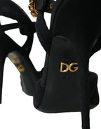 Dolce & Gabbana Black Suede Embellished Heels Sandals Shoes - ACCEXO