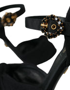 Dolce & Gabbana Black Suede Embellished Heels Sandals Shoes - ACCEXO