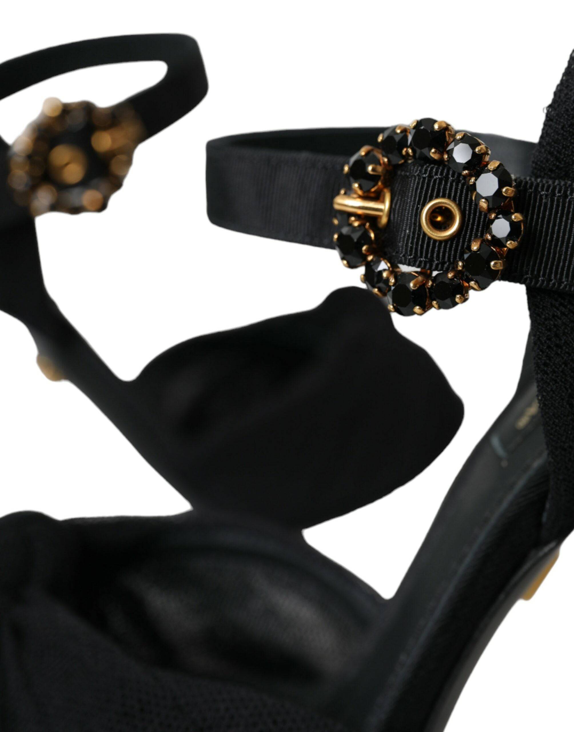 Dolce & Gabbana Black Suede Embellished Heels Sandals Shoes - ACCEXO