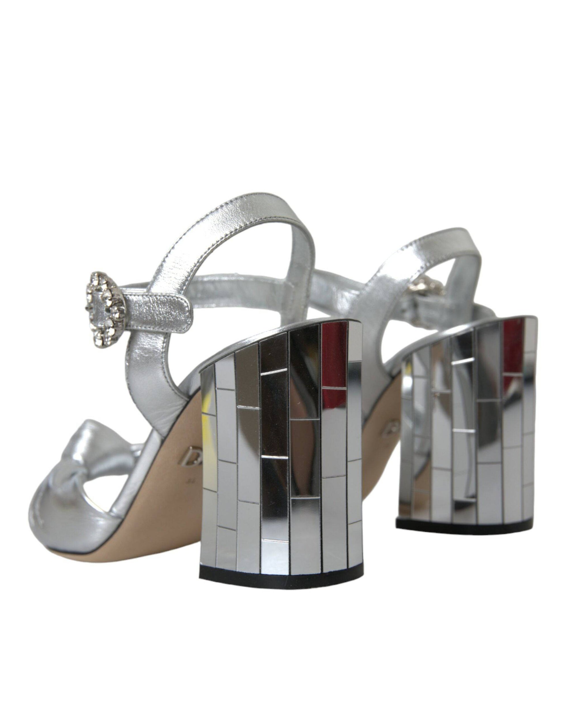 Dolce & Gabbana Silver Lambskin Leather Heels Sandals Shoes - ACCEXO