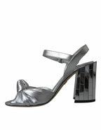 Dolce & Gabbana Silver Lambskin Leather Heels Sandals Shoes - ACCEXO