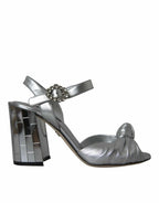 Dolce & Gabbana Silver Lambskin Leather Heels Sandals Shoes - ACCEXO