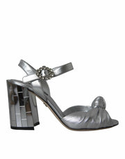 Dolce & Gabbana Silver Lambskin Leather Heels Sandals Shoes - ACCEXO