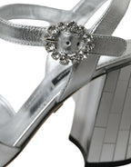 Dolce & Gabbana Silver Lambskin Leather Heels Sandals Shoes - ACCEXO
