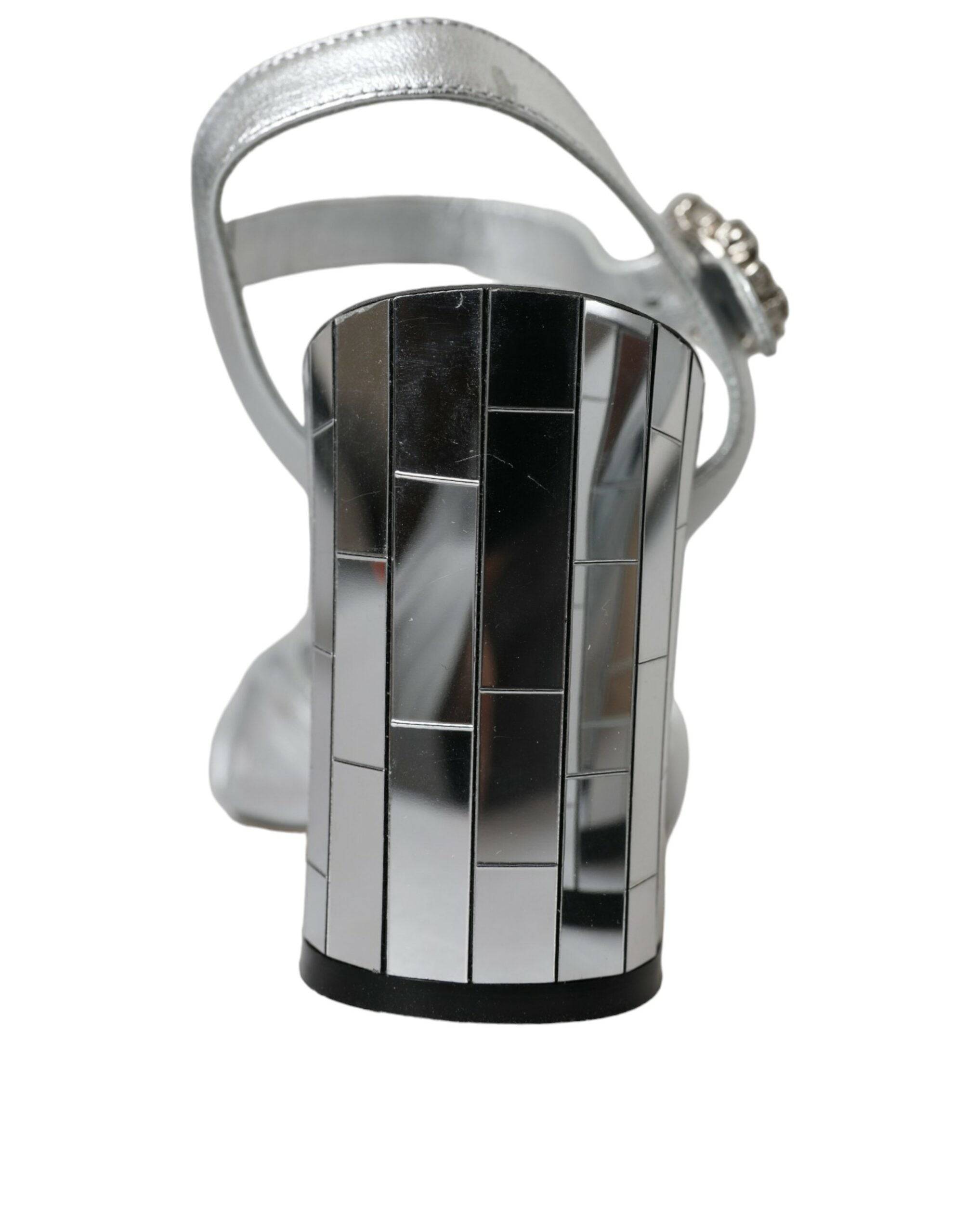 Dolce & Gabbana Silver Lambskin Leather Heels Sandals Shoes - ACCEXO