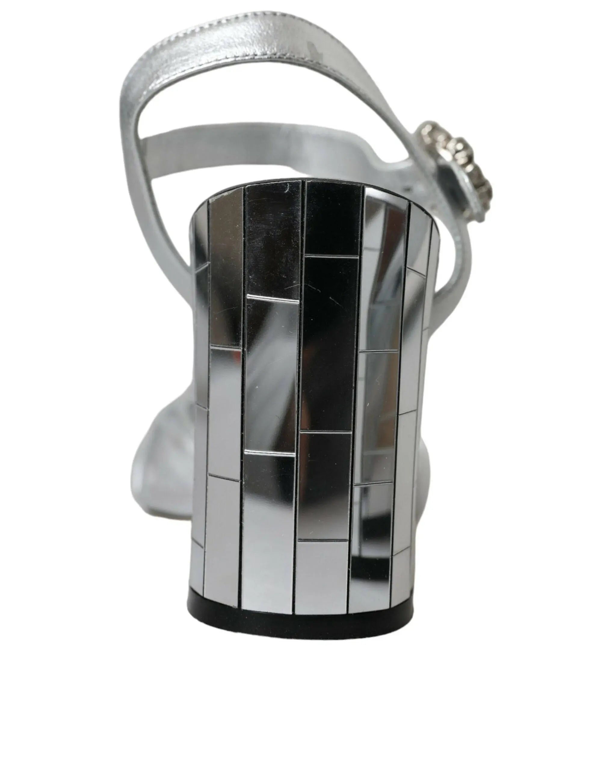 Dolce & Gabbana Silver Lambskin Leather Heels Sandals Shoes - ACCEXO