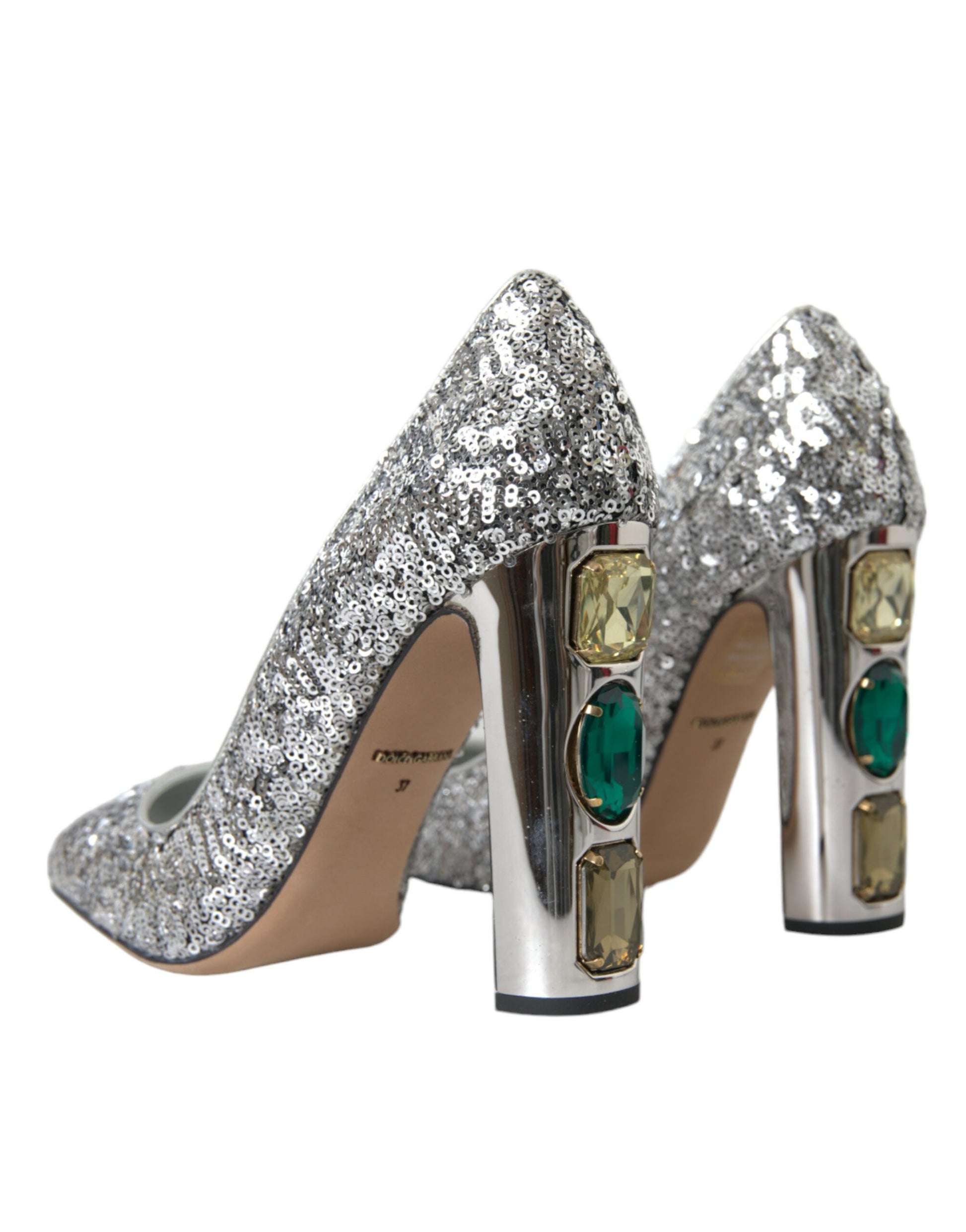 Dolce & Gabbana Silver Sequin Embellished Heels Pumps Shoes - ACCEXO