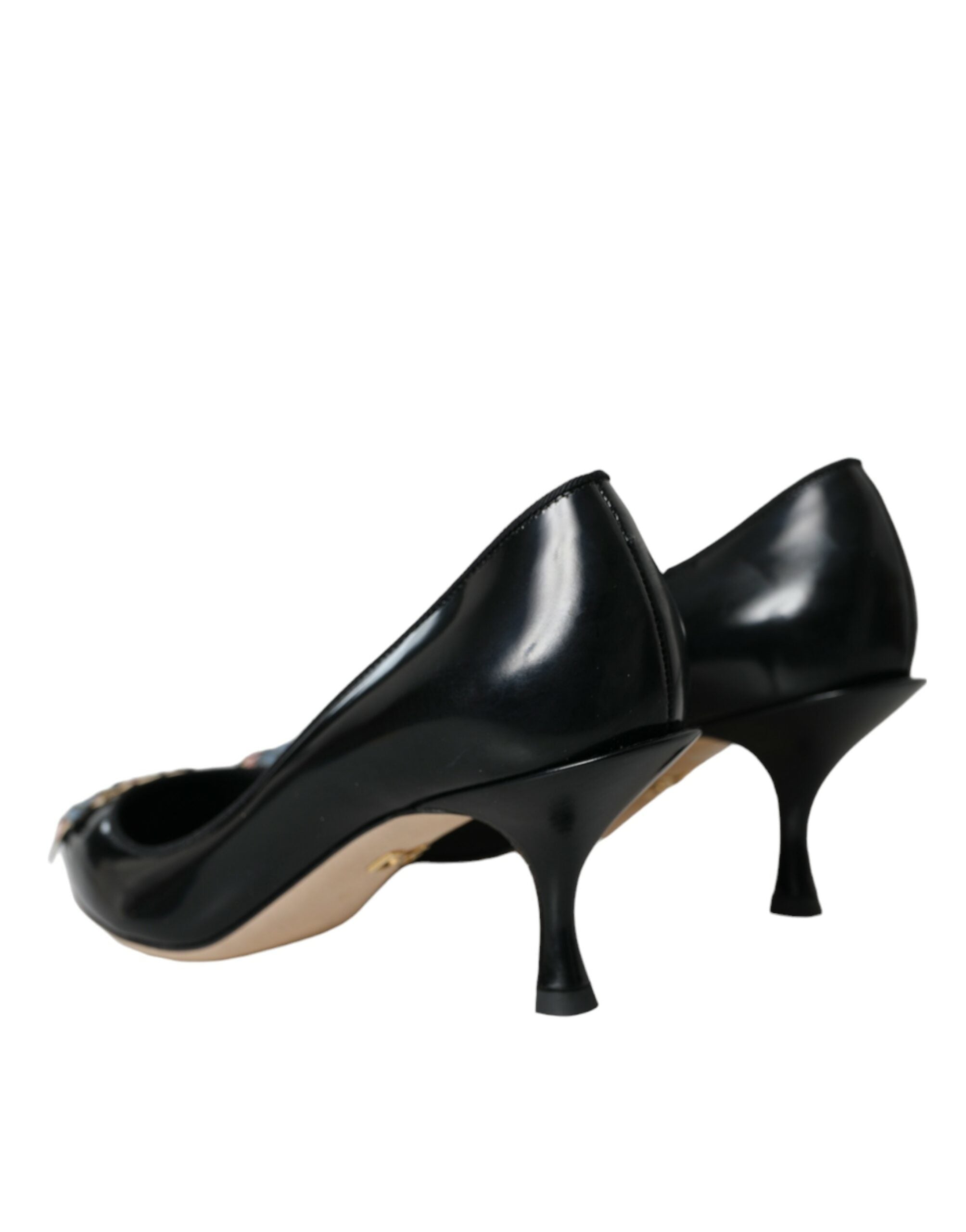 Dolce & Gabbana Black Leather BOOM Patch Heels Pumps Shoes - ACCEXO
