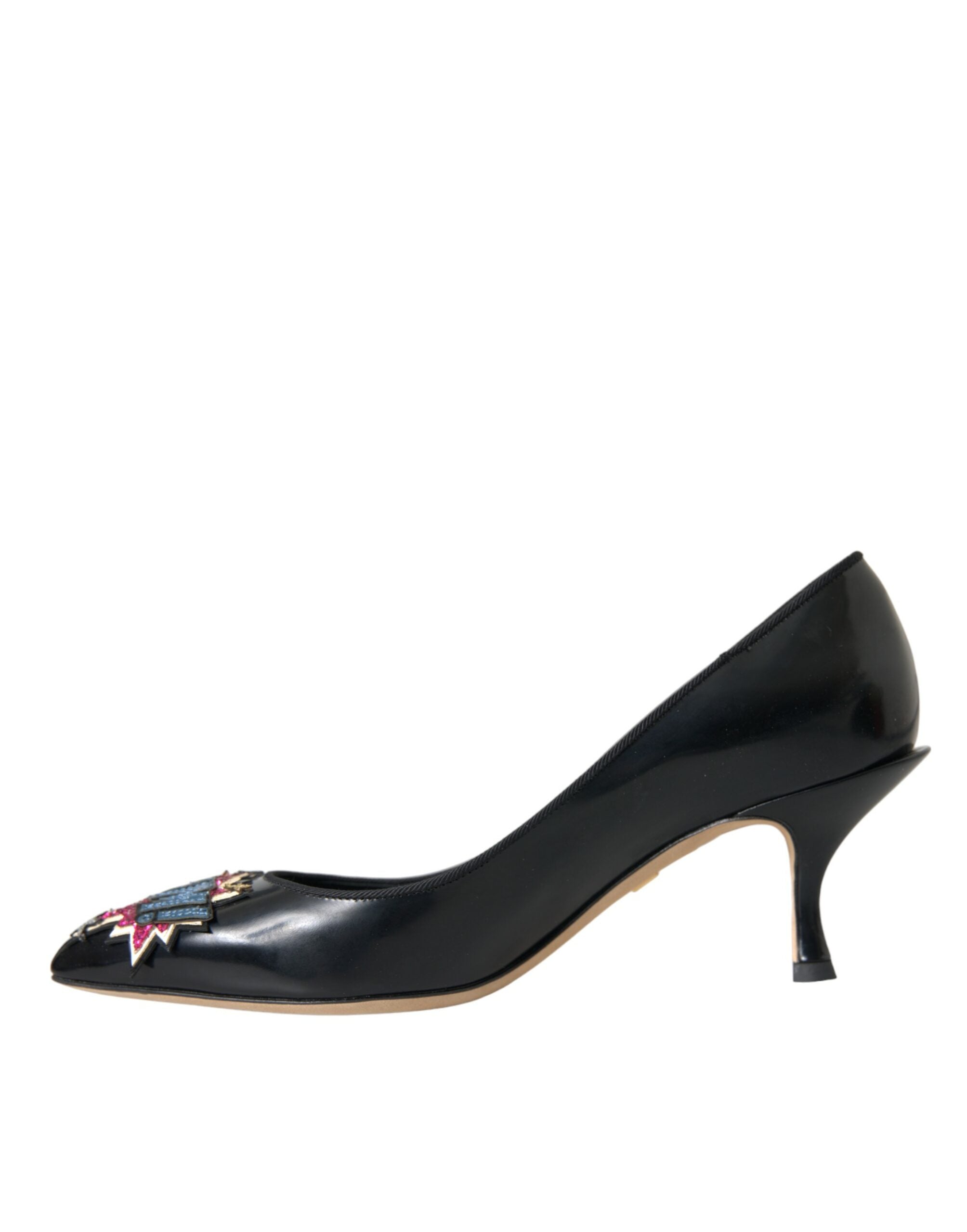 Dolce & Gabbana Black Leather BOOM Patch Heels Pumps Shoes - ACCEXO
