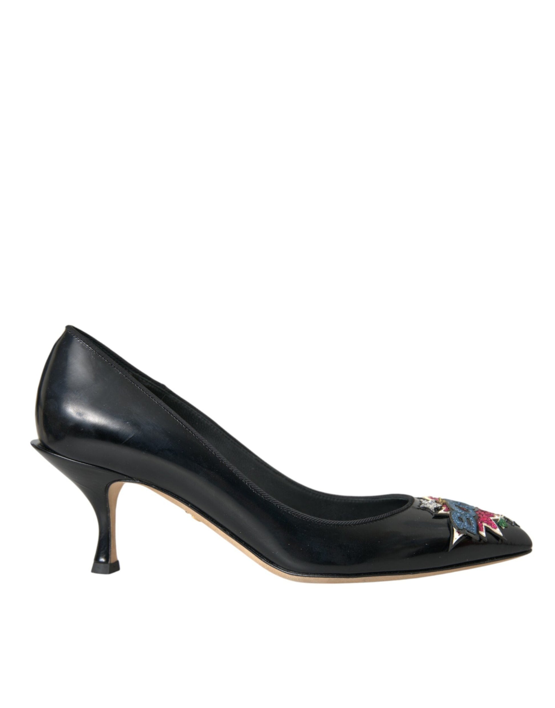 Dolce & Gabbana Black Leather BOOM Patch Heels Pumps Shoes - ACCEXO