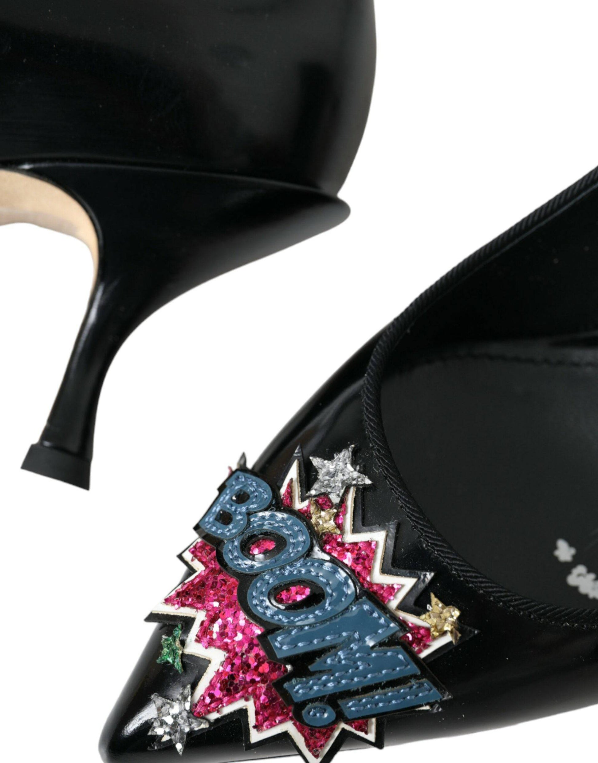 Dolce & Gabbana Black Leather BOOM Patch Heels Pumps Shoes - ACCEXO