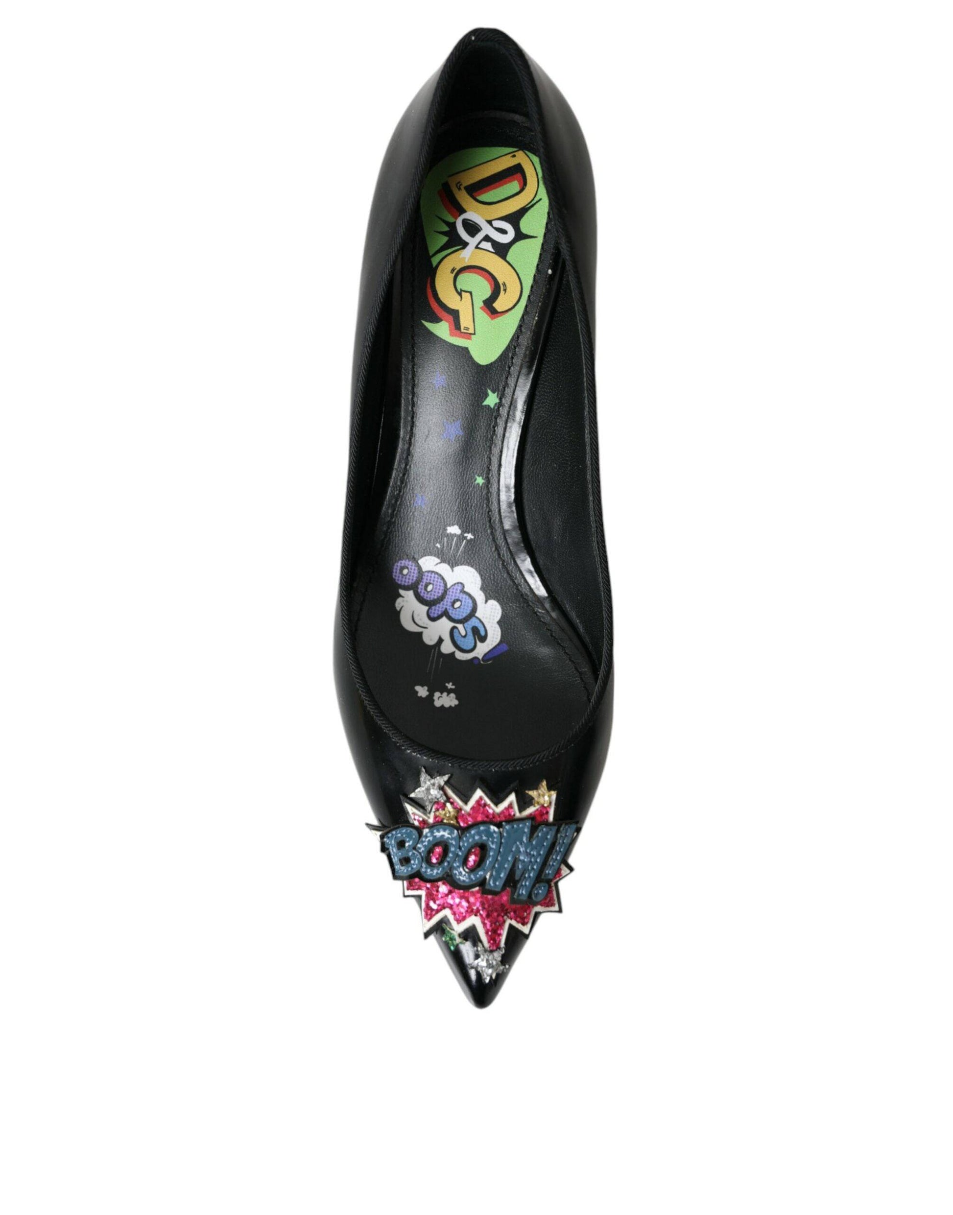 Dolce & Gabbana Black Leather BOOM Patch Heels Pumps Shoes - ACCEXO