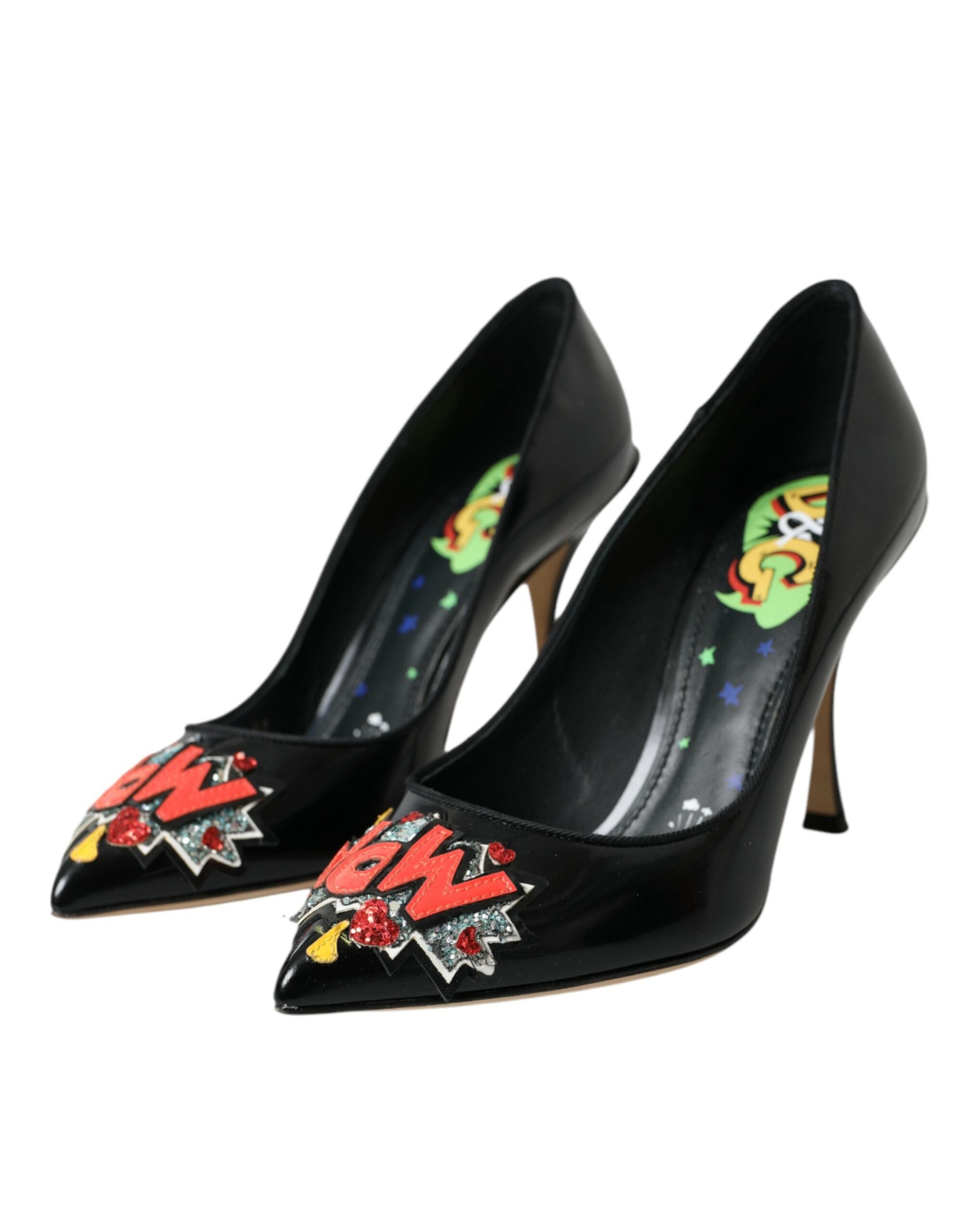 Dolce & Gabbana Black Leather WOW Patch Heels Pumps Shoes - ACCEXO