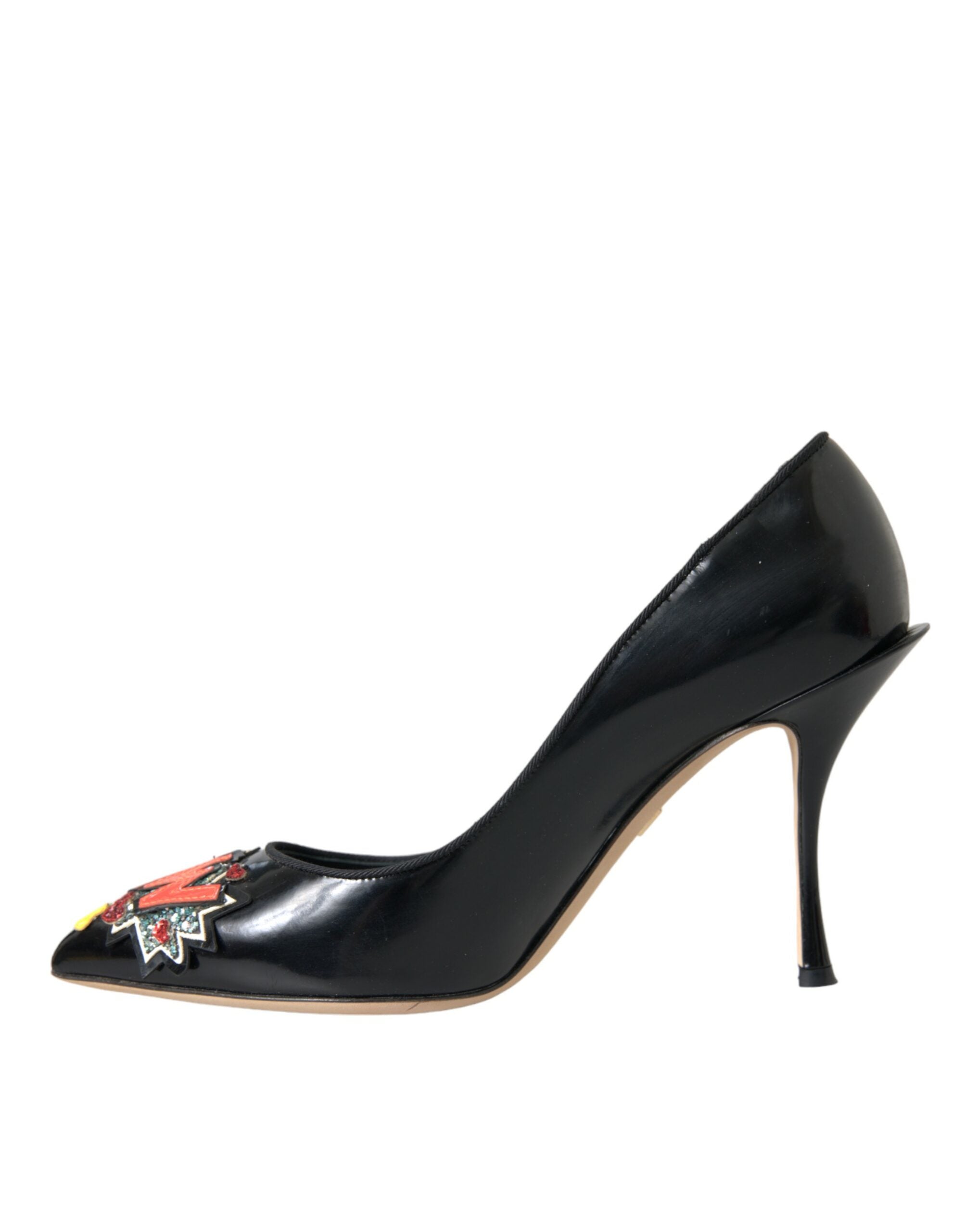 Dolce & Gabbana Black Leather WOW Patch Heels Pumps Shoes - ACCEXO