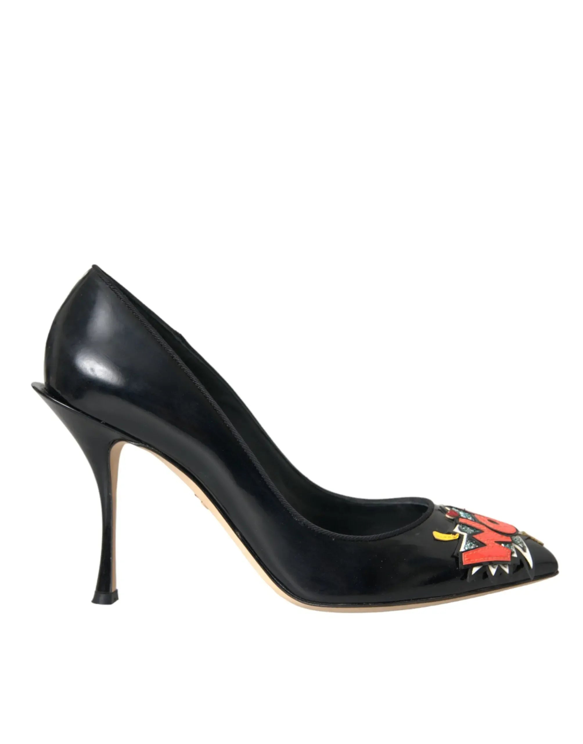 Dolce & Gabbana Black Leather WOW Patch Heels Pumps Shoes - Zachava Main image