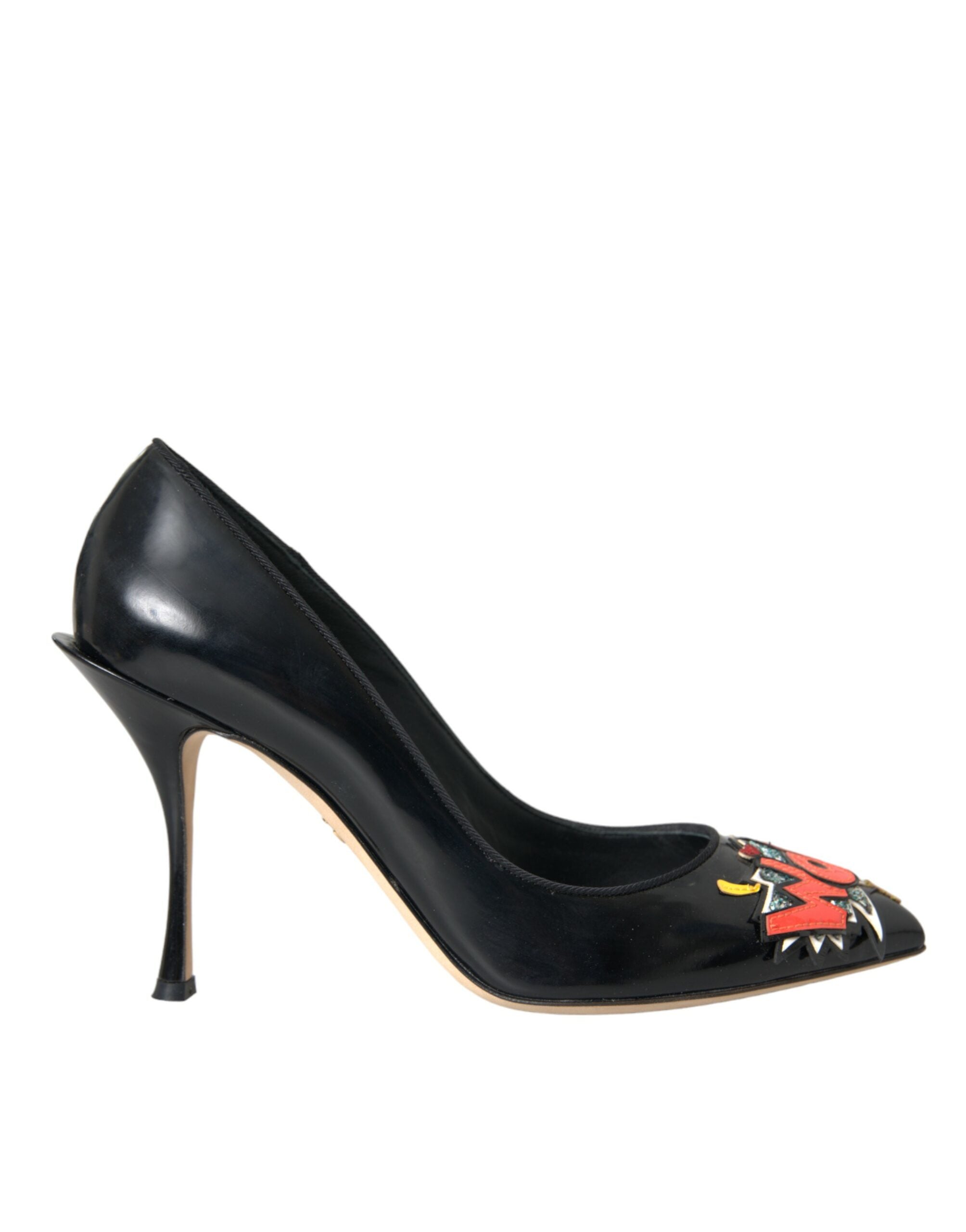 Dolce & Gabbana Black Leather WOW Patch Heels Pumps Shoes - ACCEXO