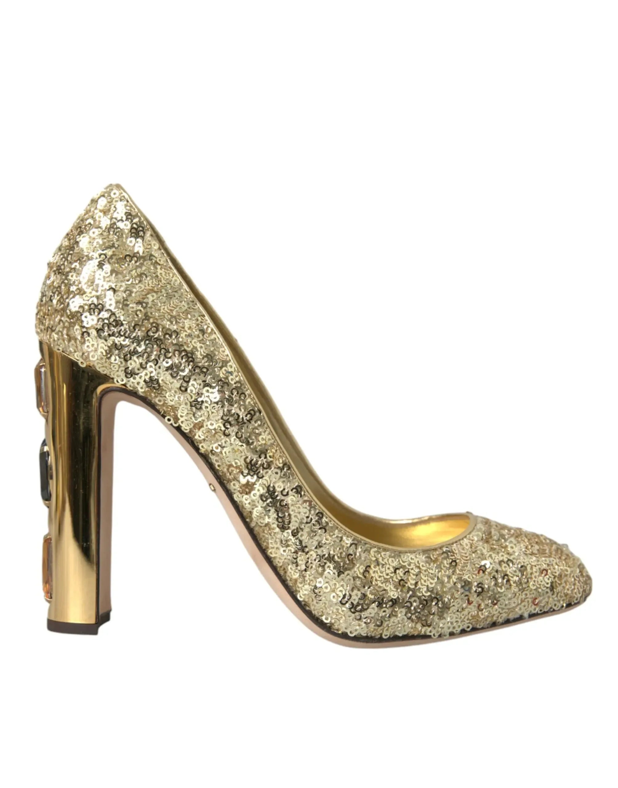 Dolce & Gabbana Gold Sequin Crystal Heels Pumps Shoes - Zachava Main image