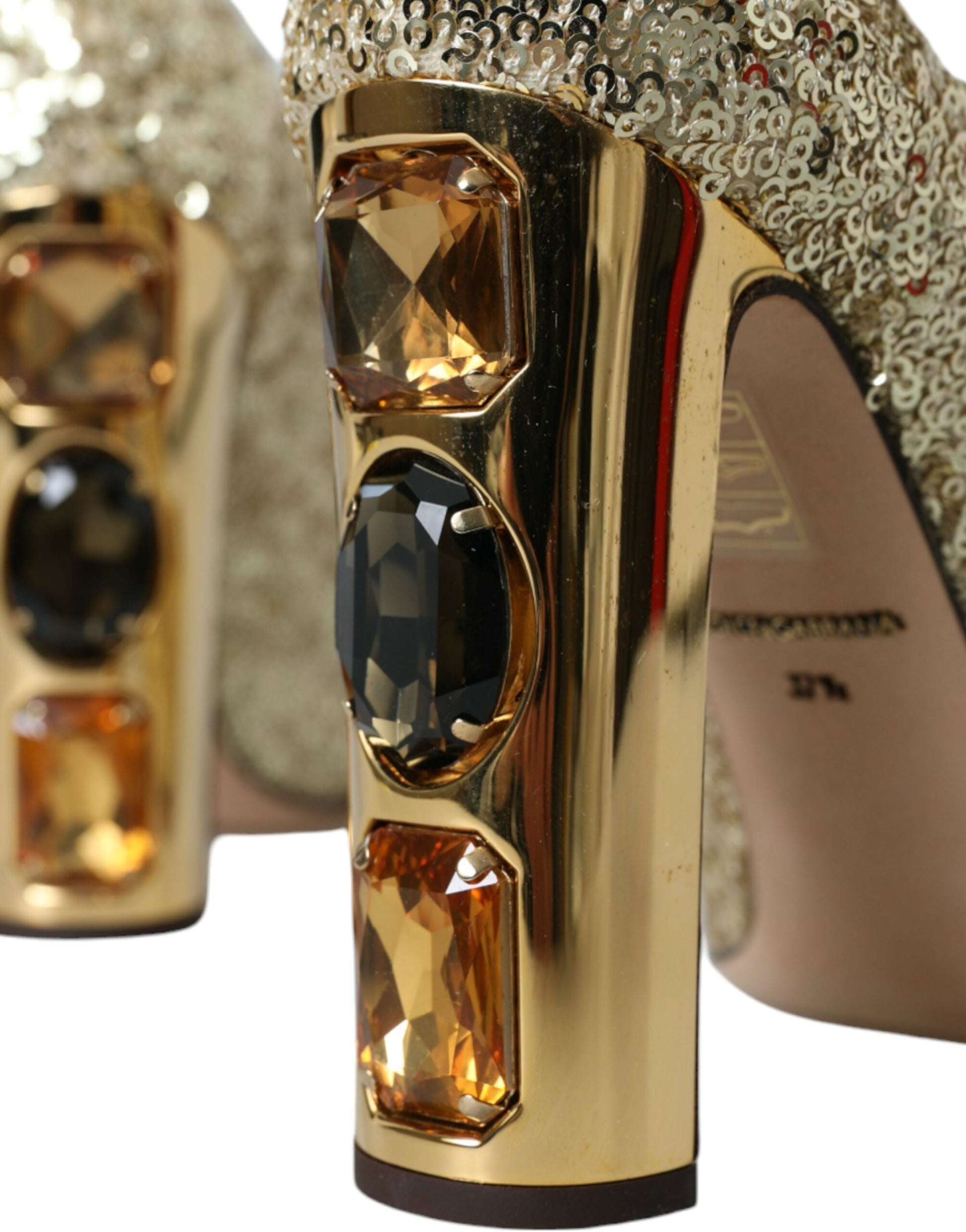 Dolce & Gabbana Gold Sequin Crystal Heels Pumps Shoes - ACCEXO