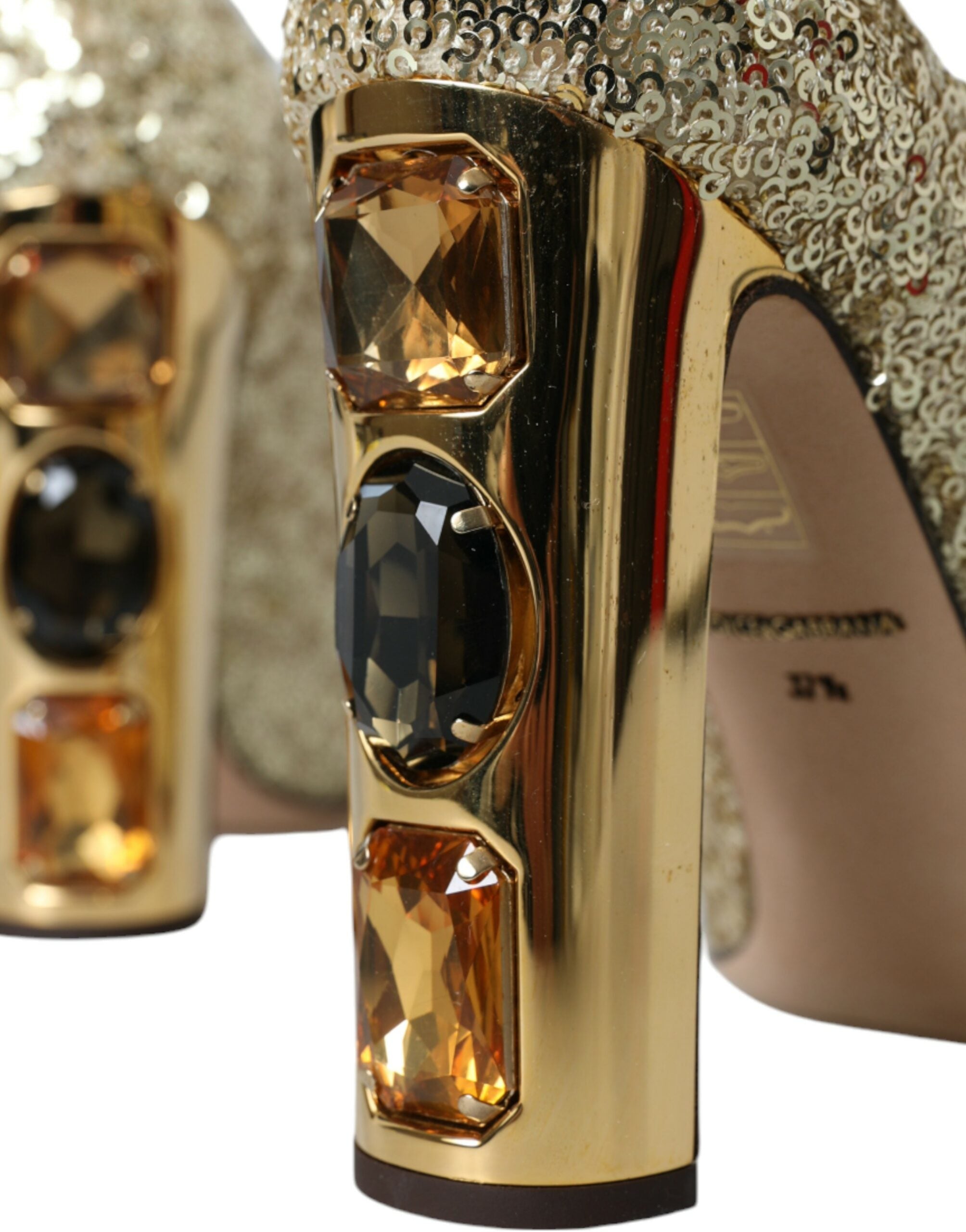 Dolce & Gabbana Gold Sequin Crystal Heels Pumps Shoes - ACCEXO