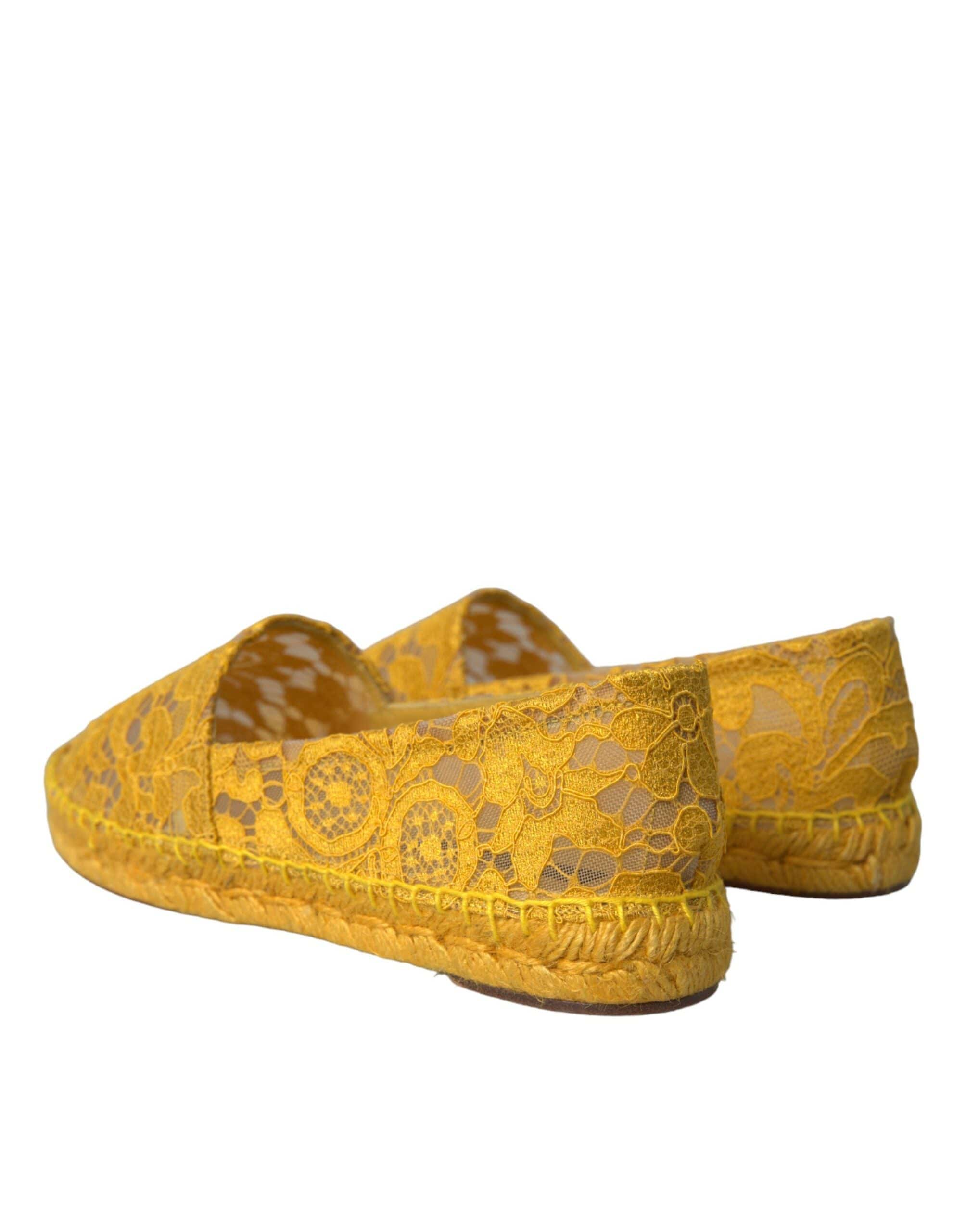Dolce & Gabbana Yellow Taormina Lace Espadrille Loafers Flats Shoes - ACCEXO