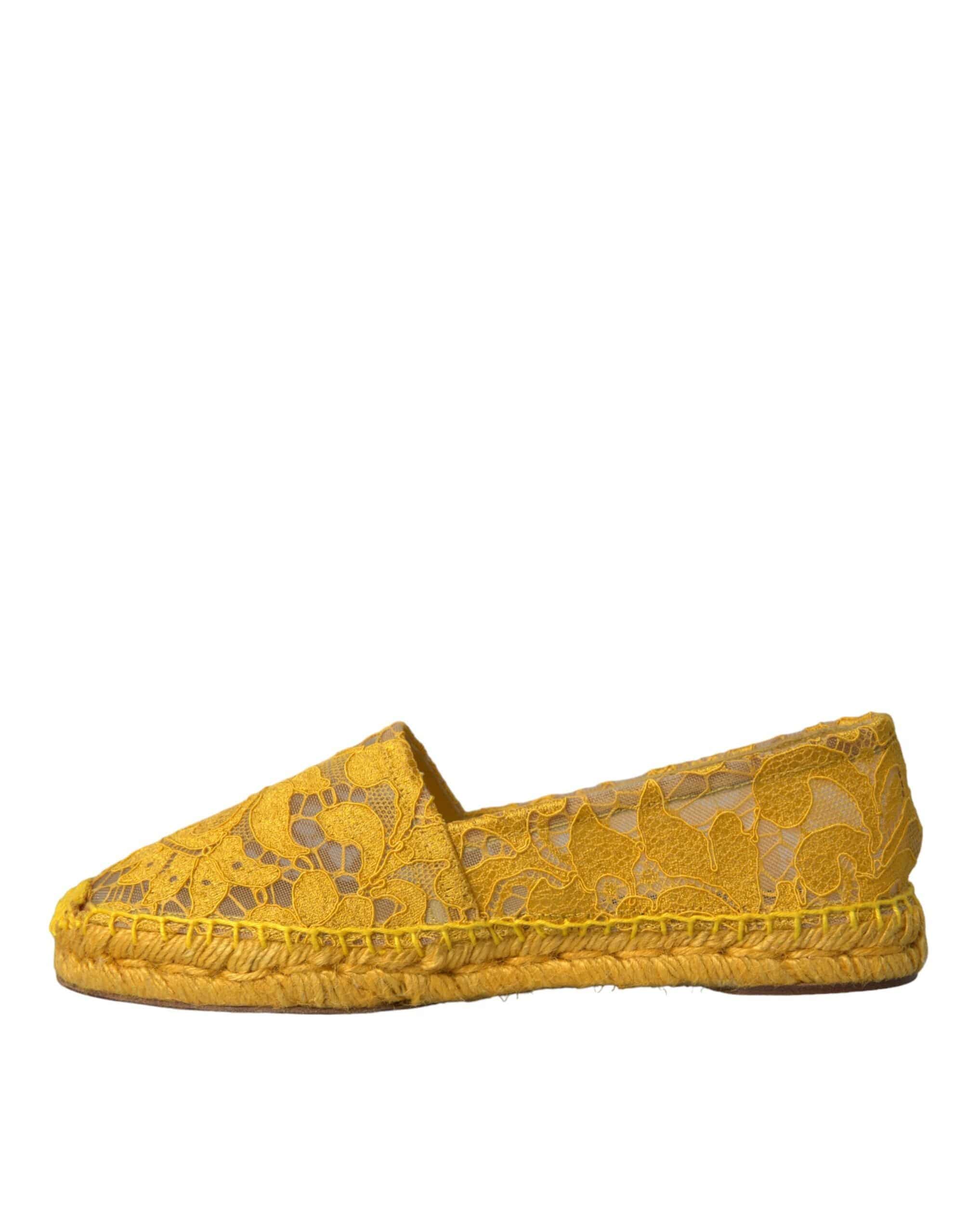Dolce & Gabbana Yellow Taormina Lace Espadrille Loafers Flats Shoes - ACCEXO