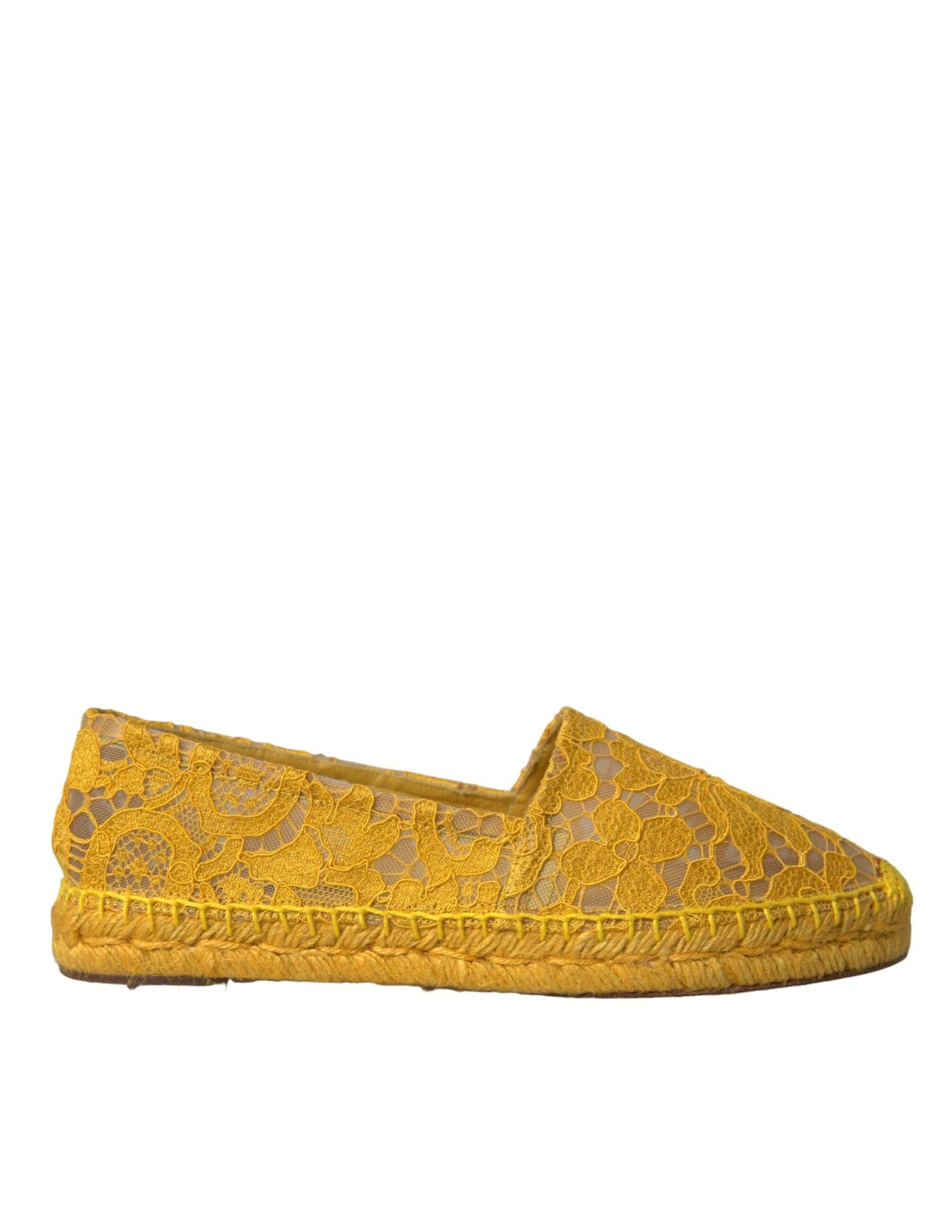Dolce & Gabbana Yellow Taormina Lace Espadrille Loafers Flats Shoes - ACCEXO
