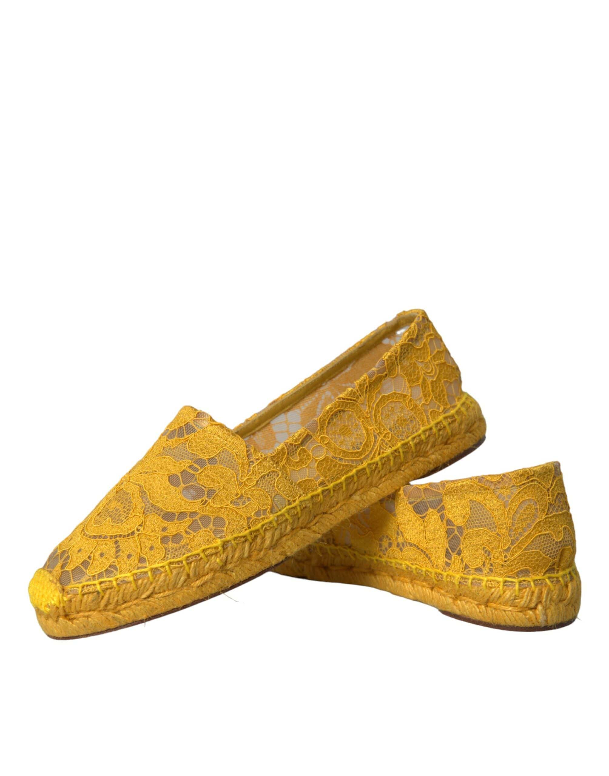 Dolce & Gabbana Yellow Taormina Lace Espadrille Loafers Flats Shoes - ACCEXO