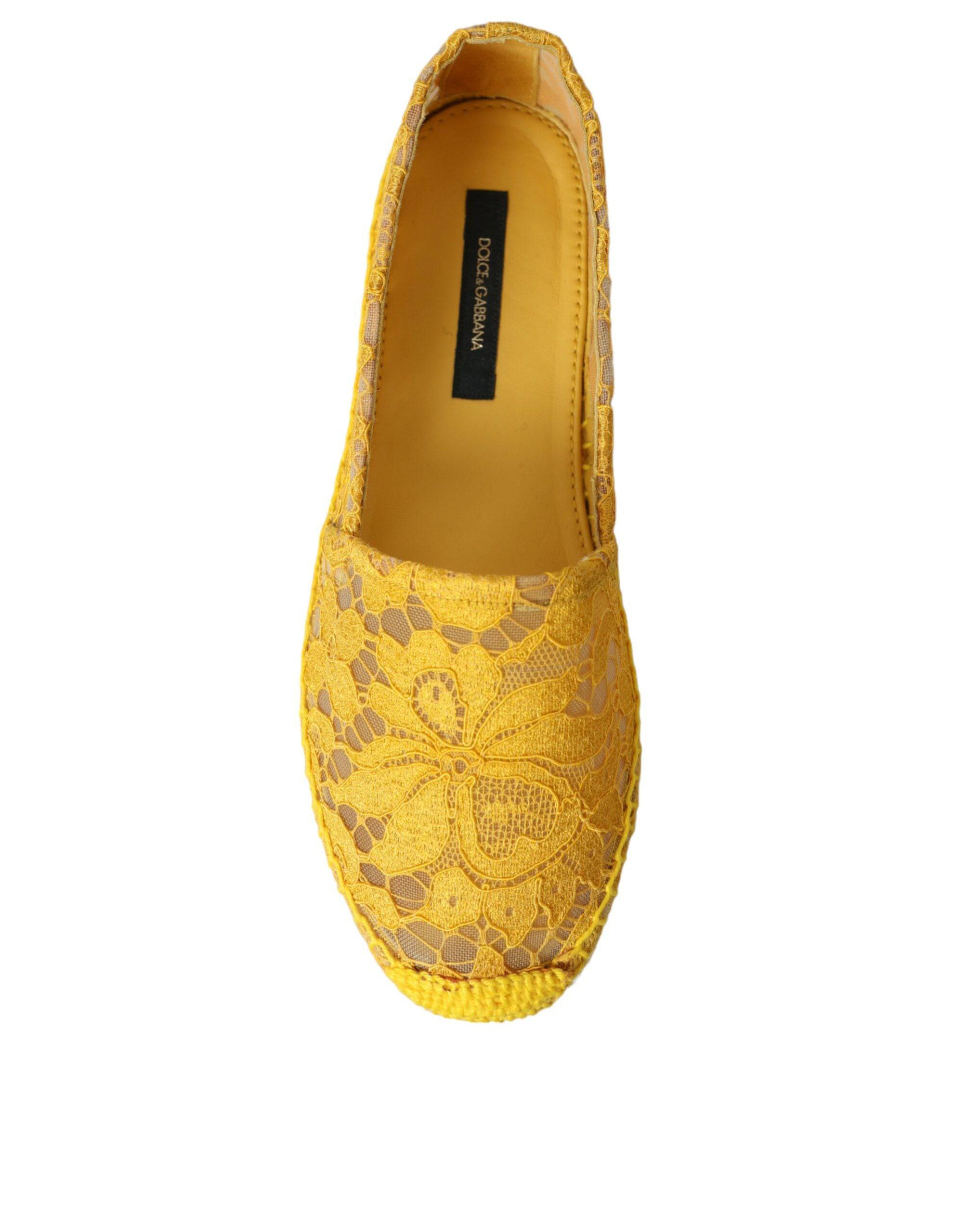 Dolce & Gabbana Yellow Taormina Lace Espadrille Loafers Flats Shoes - ACCEXO