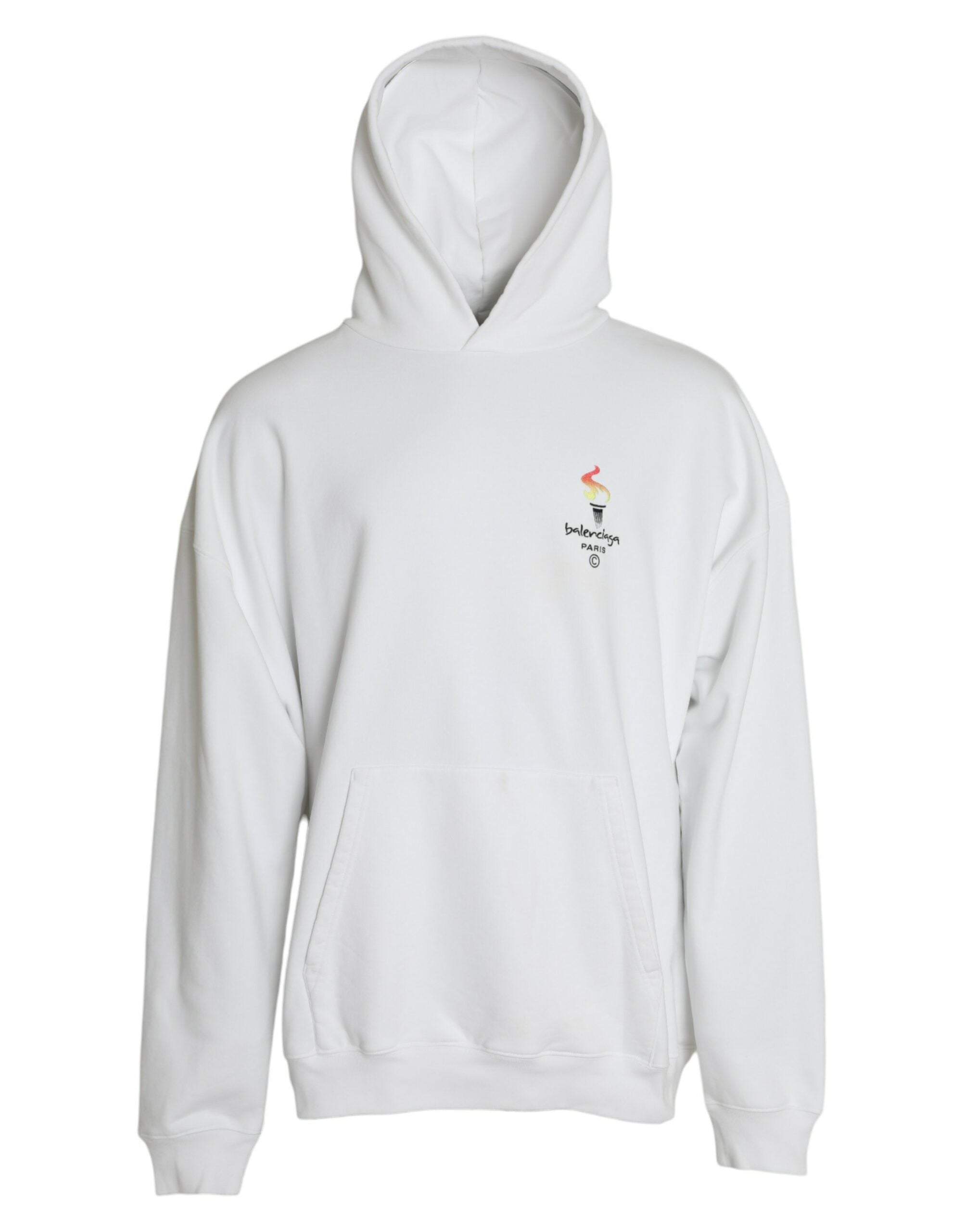 Balenciaga White Cotton Logo Hooded Pullover Sweatshirt Sweater for Men