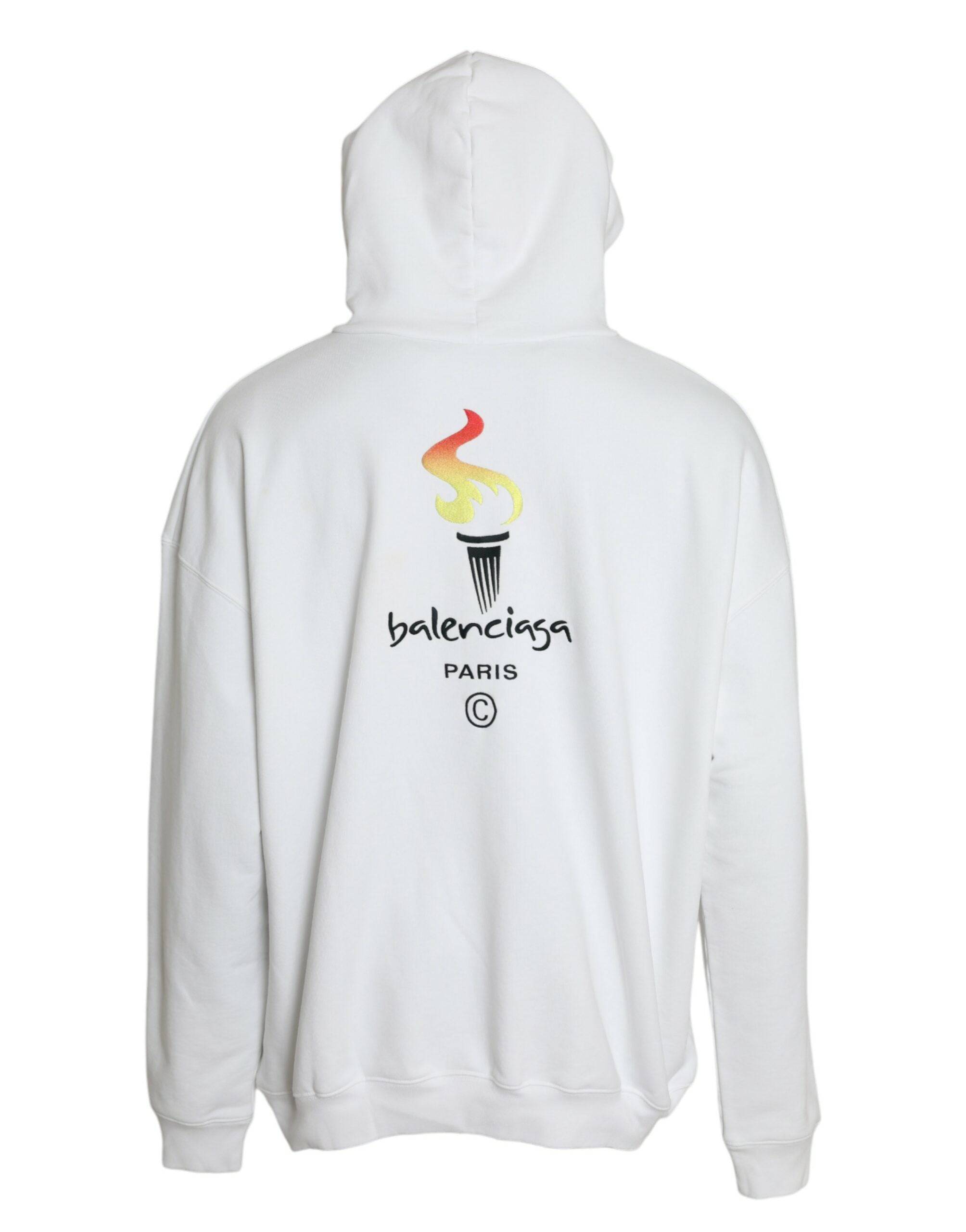 Balenciaga White Cotton Logo Hooded Pullover Sweatshirt Sweater - ACCEXO