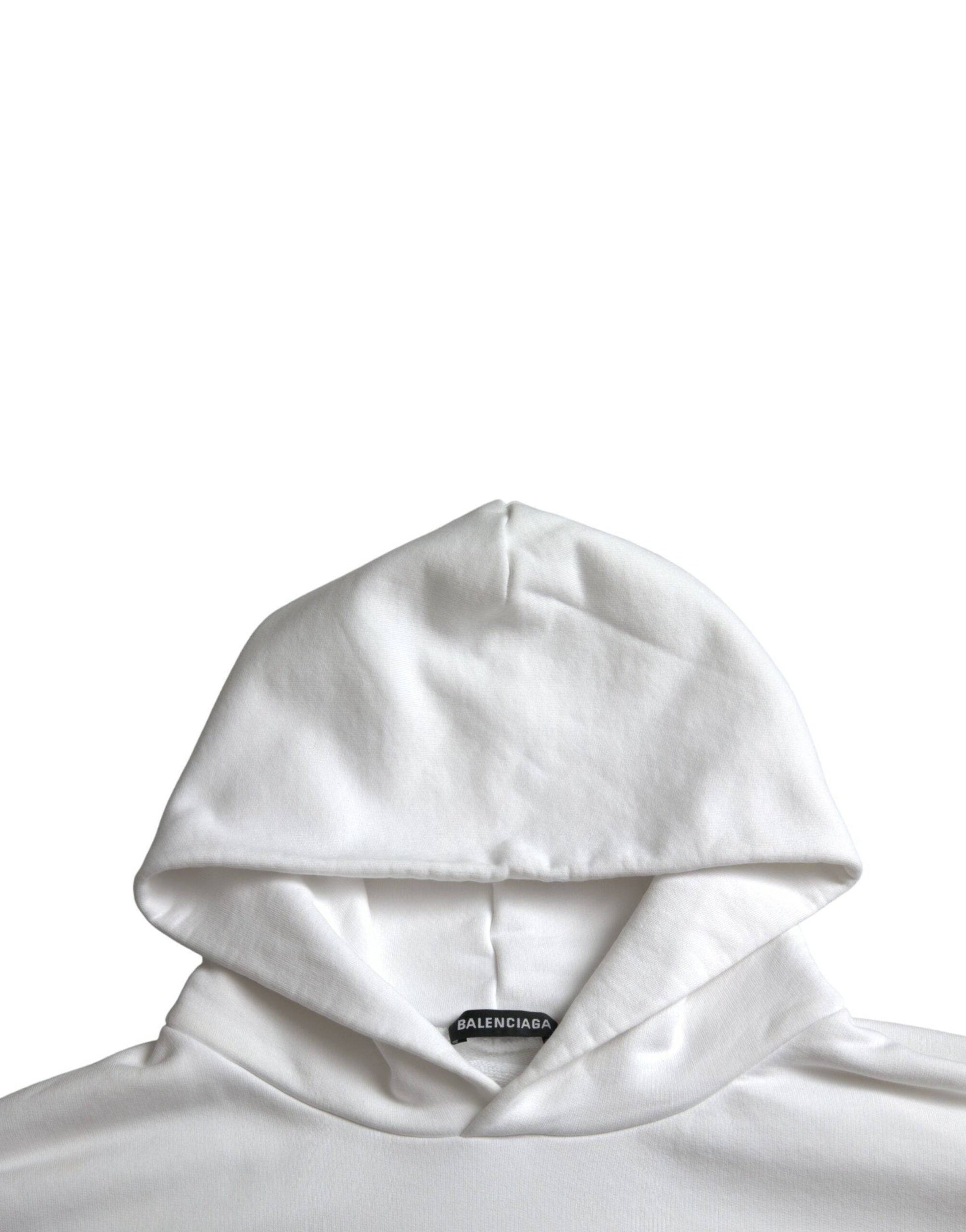 Balenciaga White Cotton Logo Hooded Pullover Sweatshirt Sweater - ACCEXO