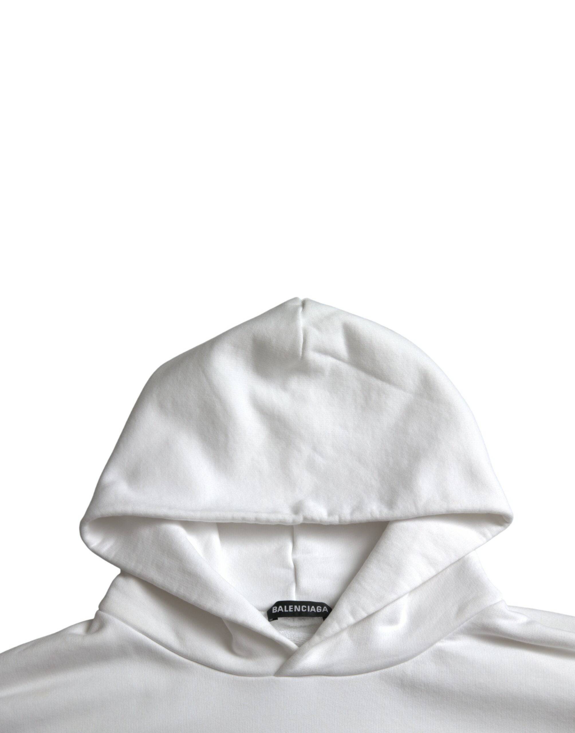 Balenciaga White Cotton Logo Hooded Pullover Sweatshirt Sweater - ACCEXO