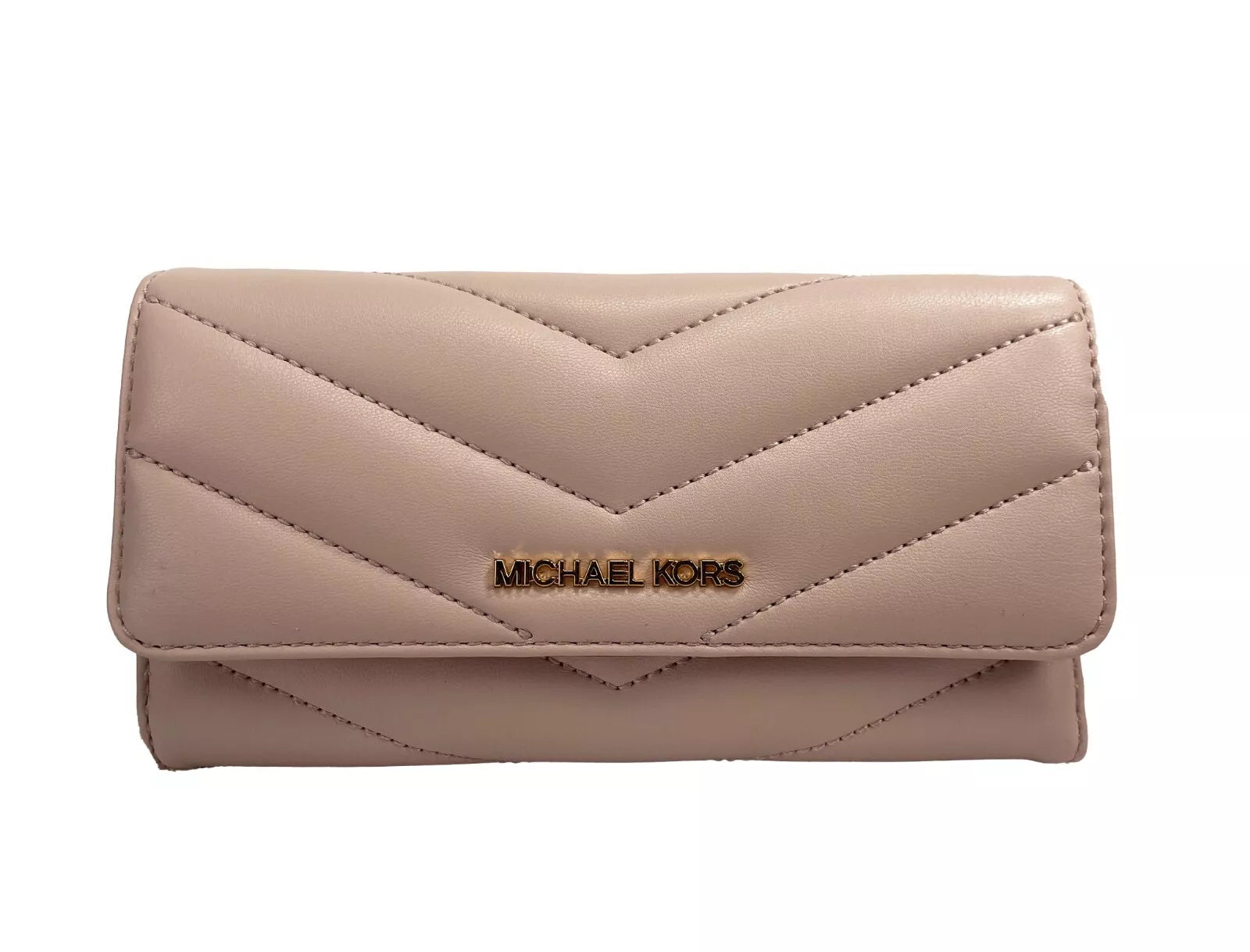 Michael Kors Jet Set Travel Large Quilted Leather Trifold Wallet Powder Blush - ACCEXO