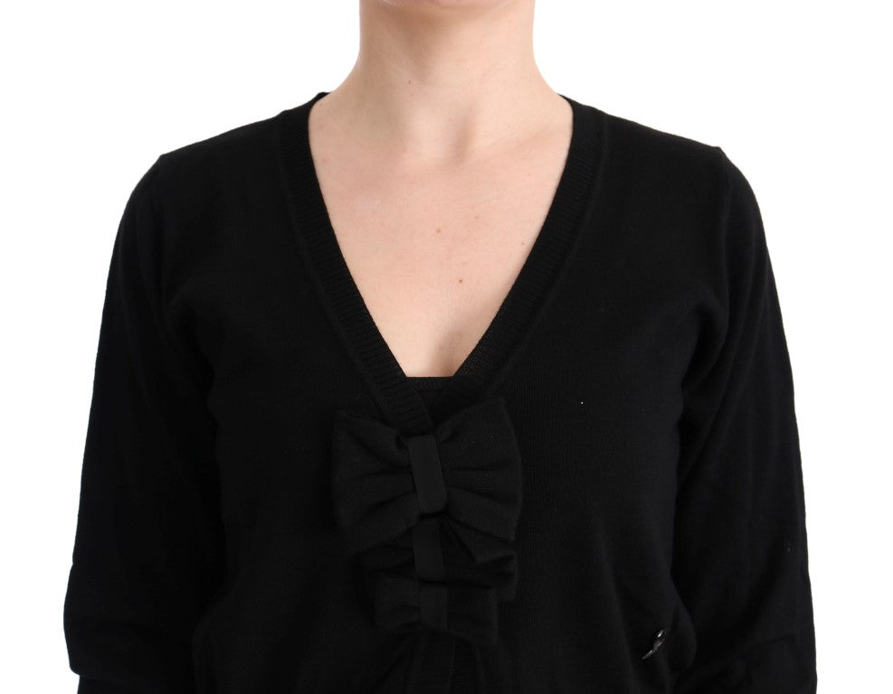 MARGHI LO' Elegant Black Wool Cardigan Sweater - ACCEXO