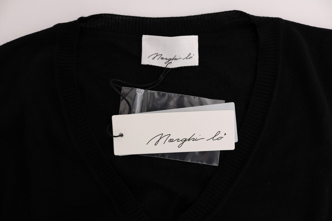 MARGHI LO' Elegant Black Wool Cardigan Sweater - ACCEXO
